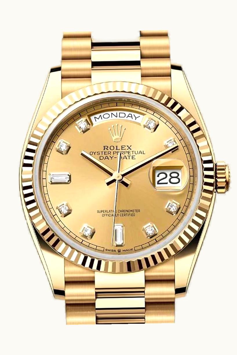 Rolex Day-Date 36 Yellow Gold / Fluted / Champagne / President - Diamond