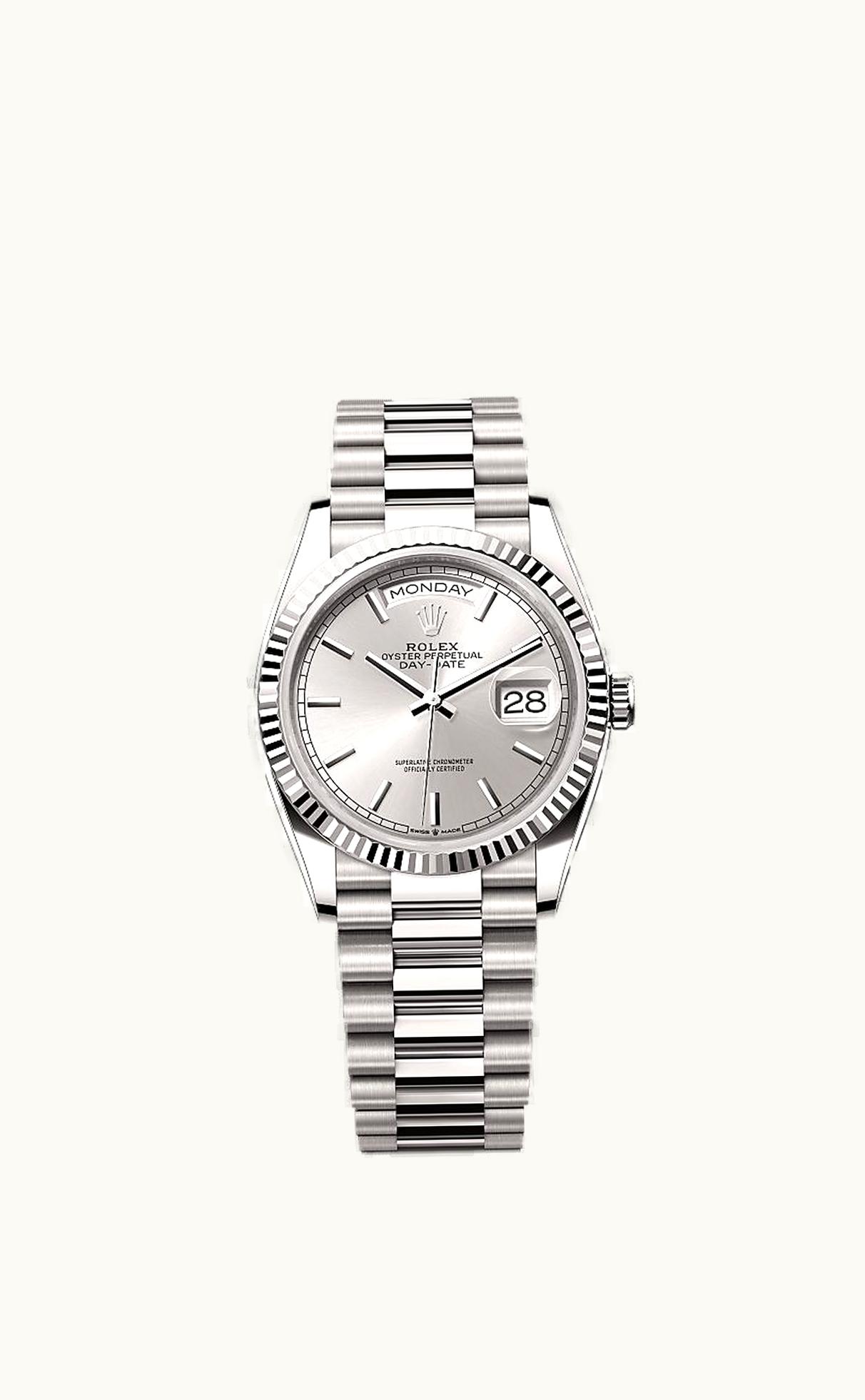 Rolex Day-Date 36 White Gold / Fluted / Silver / President