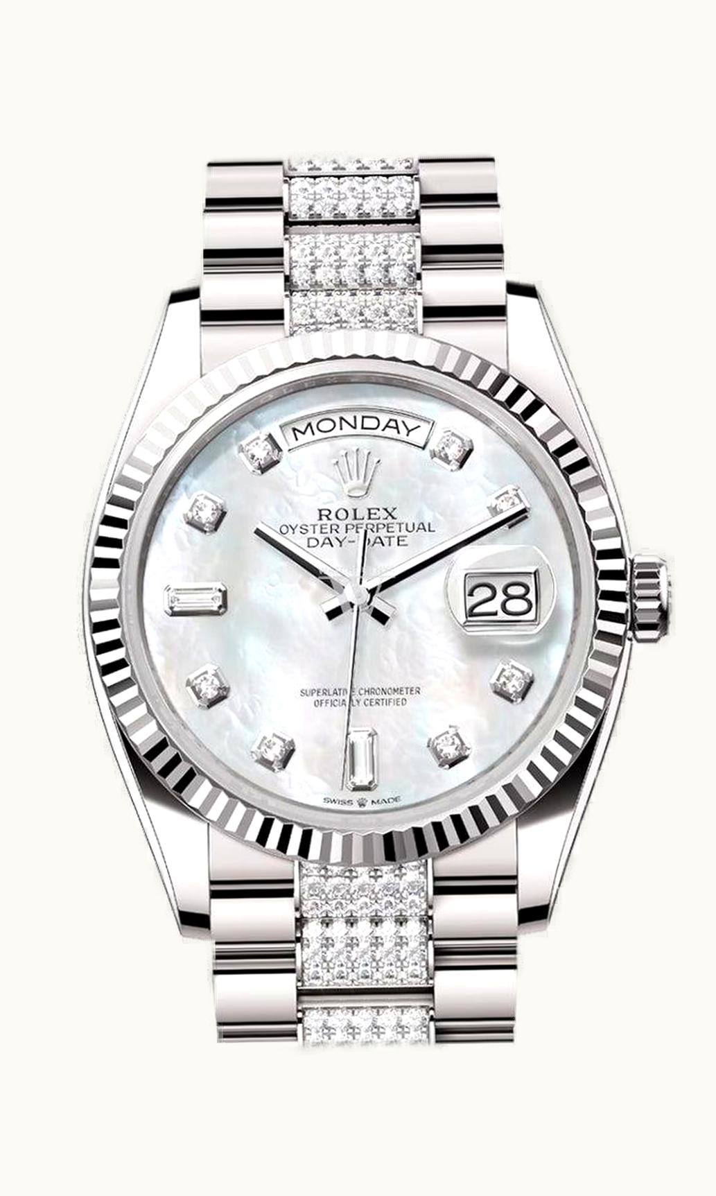 Rolex Day-Date 36 White Gold / Fluted / MOP-Diamond / President-Diamond