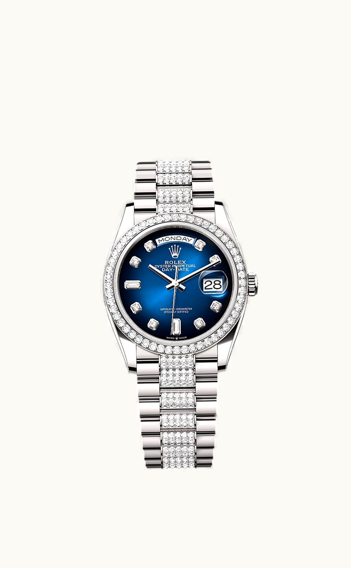 Rolex Day-Date 36 White Gold / Diamond / Blue Ombré-Diamond / President-Diamond