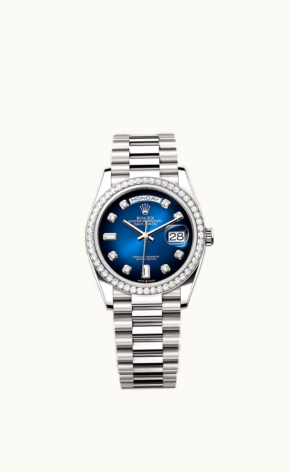 Rolex Day-Date 36 White Gold / Diamond / Blue Ombré-Diamond / President