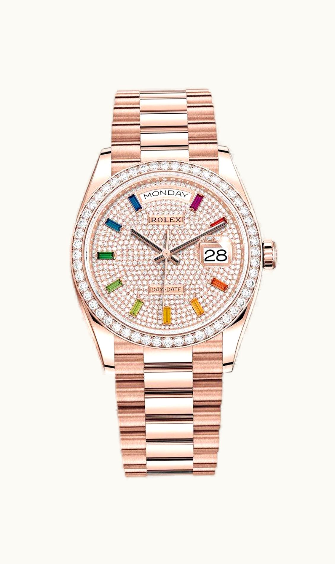 Rolex Day-Date 36 Everose Gold / Diamond / Paved-Rainbow / President