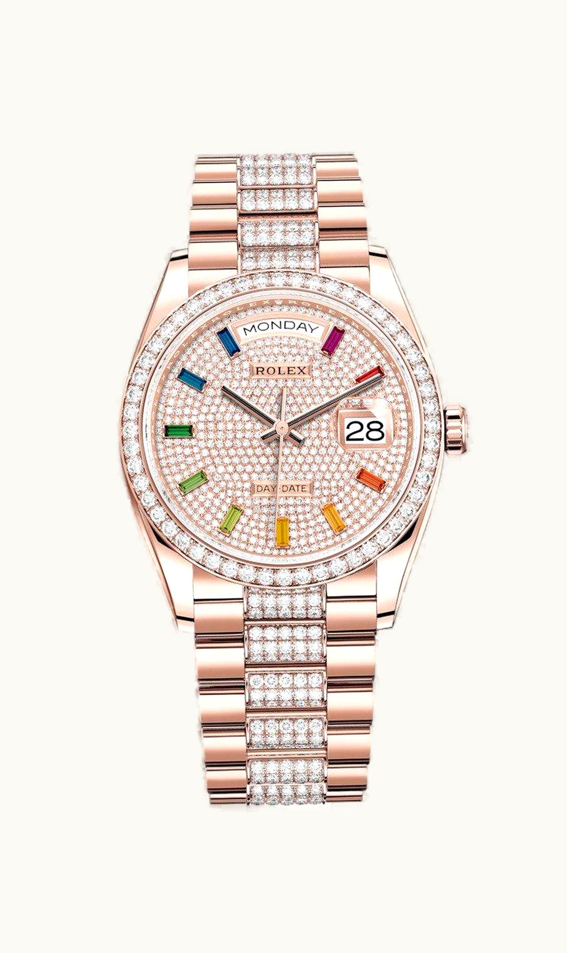 Rolex Day-Date 36 Everose Gold / Diamond / Paved-Rainbow / President-Diamond