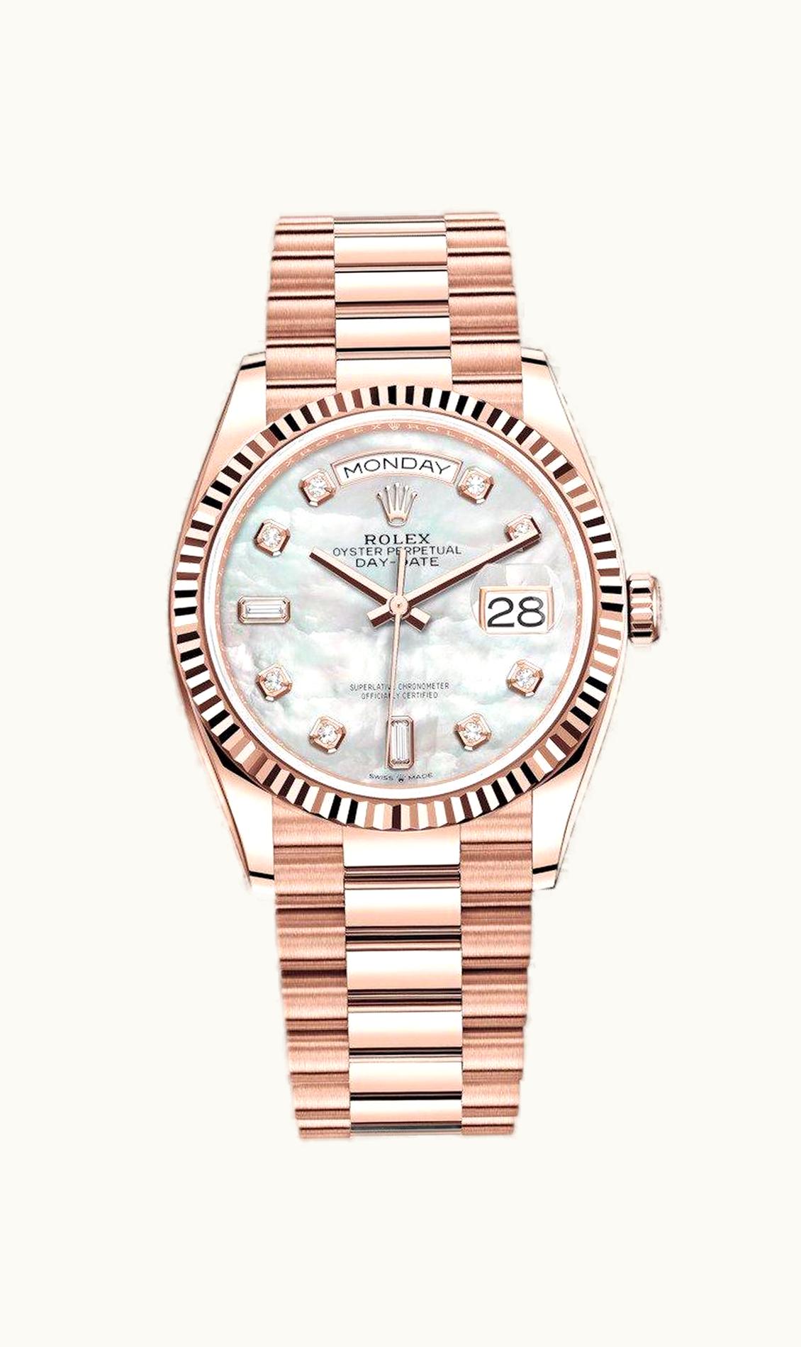 Rolex Day-Date 36 Everose Gold / Fluted / MOP-Diamond / President
