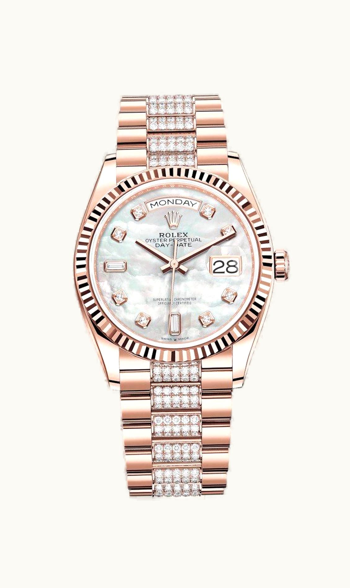 Rolex Day-Date 36 Everose Gold / Fluted / MOP-Diamond / President-Diamond