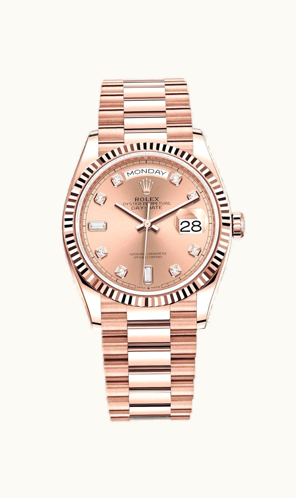 Rolex Day-Date 36 Everose Gold / Fluted / Rose-Diamond / President