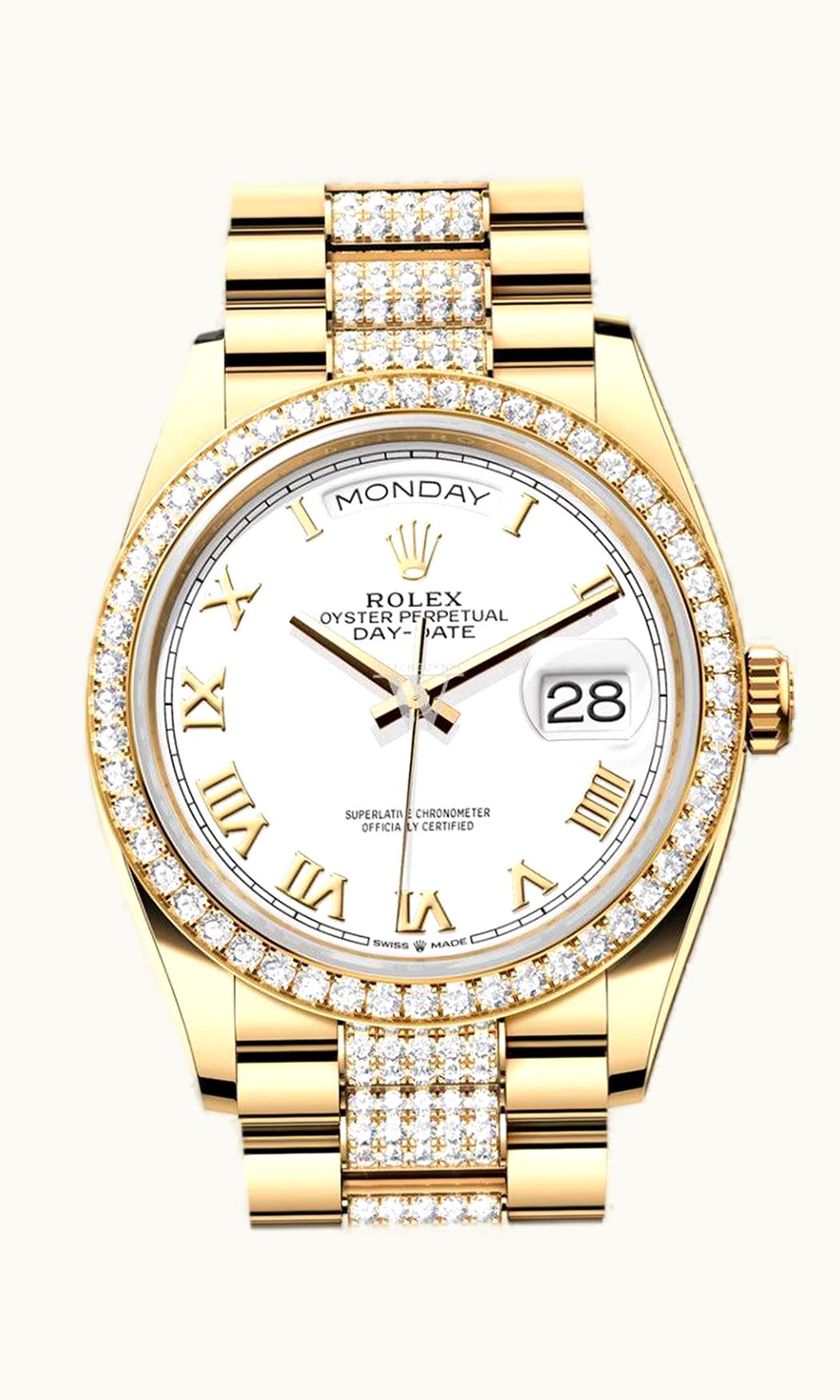 Rolex Day-Date 36 Yellow Gold Diamond / White - Roman / President - Diamond