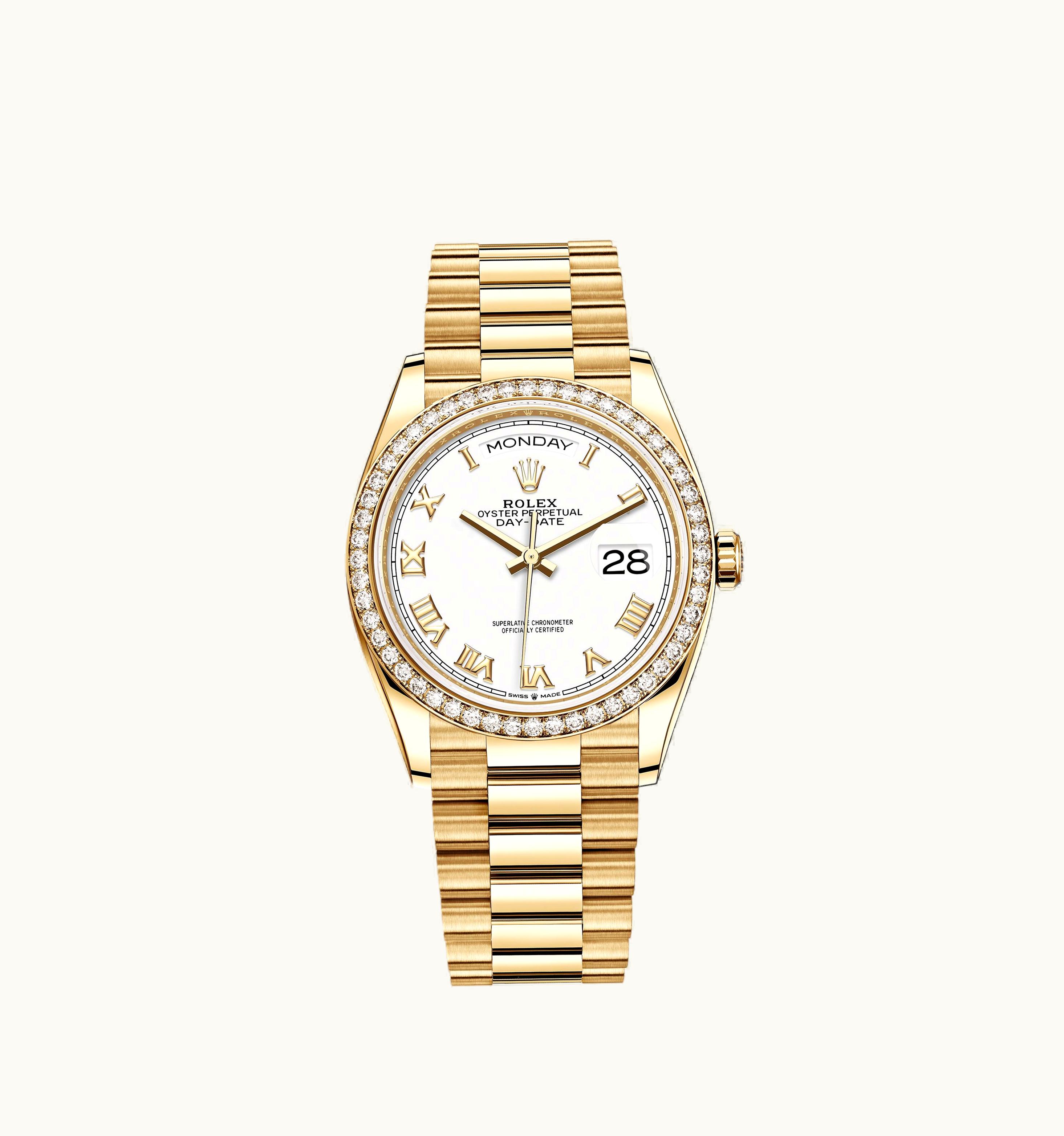 Rolex Day-Date 36 Yellow Gold Diamond / White - Roman / President
