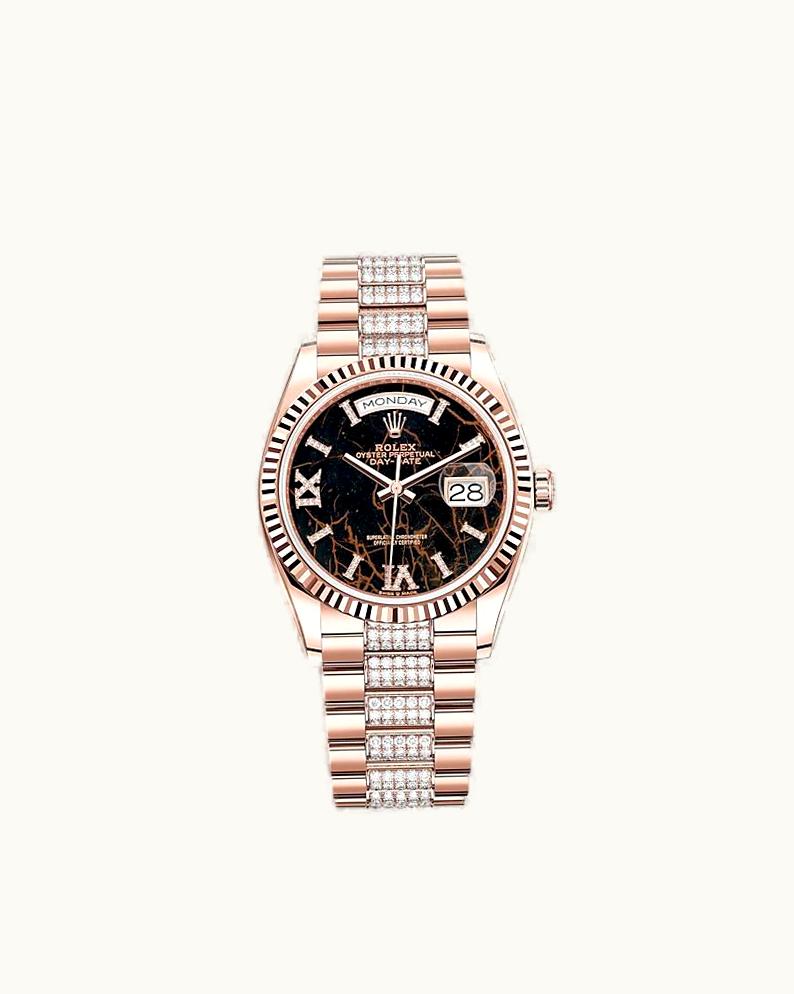 Rolex Day-Date 36 Everose Gold / Fluted / Eisenkiesel / President-Diamond