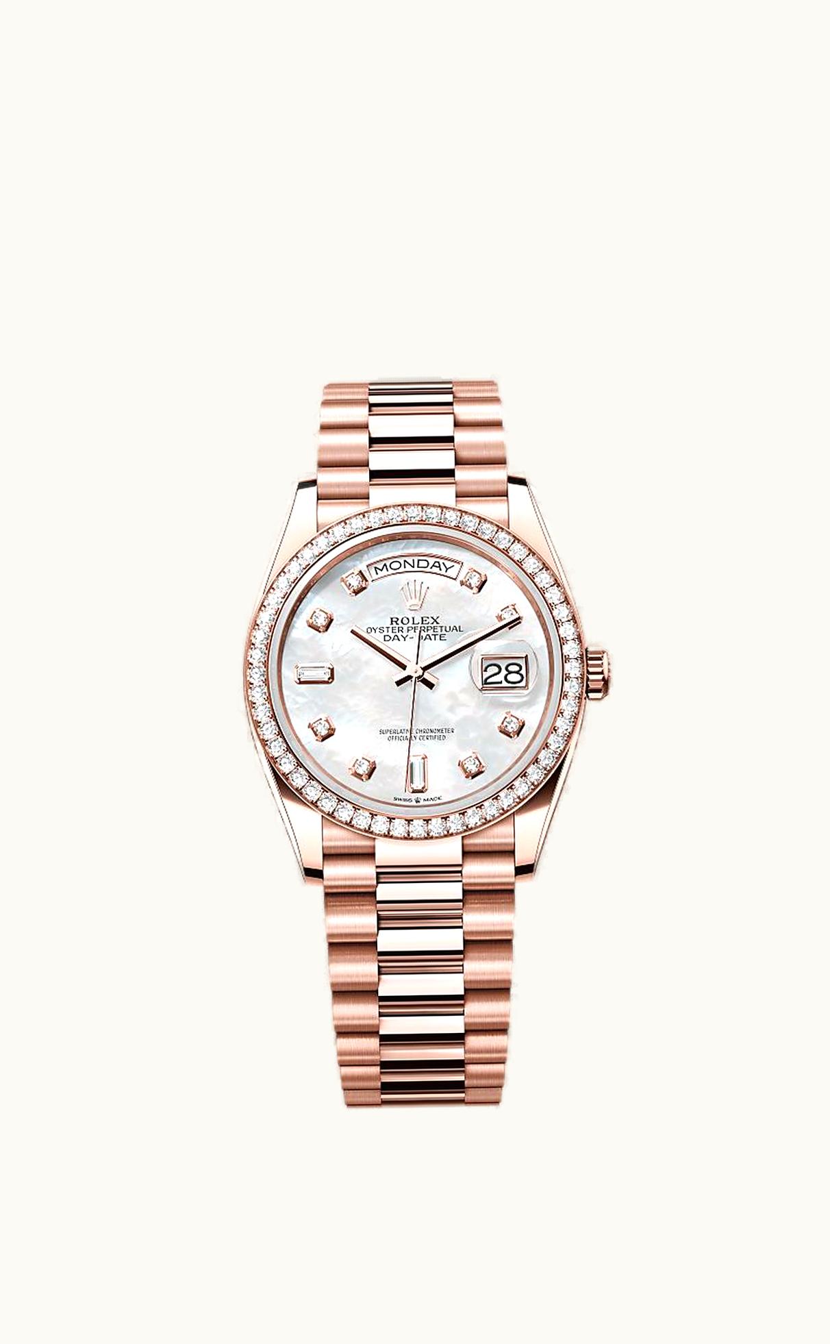 Rolex Day-Date 36 Everose Gold / Diamond / White - Roman / President-Diamond