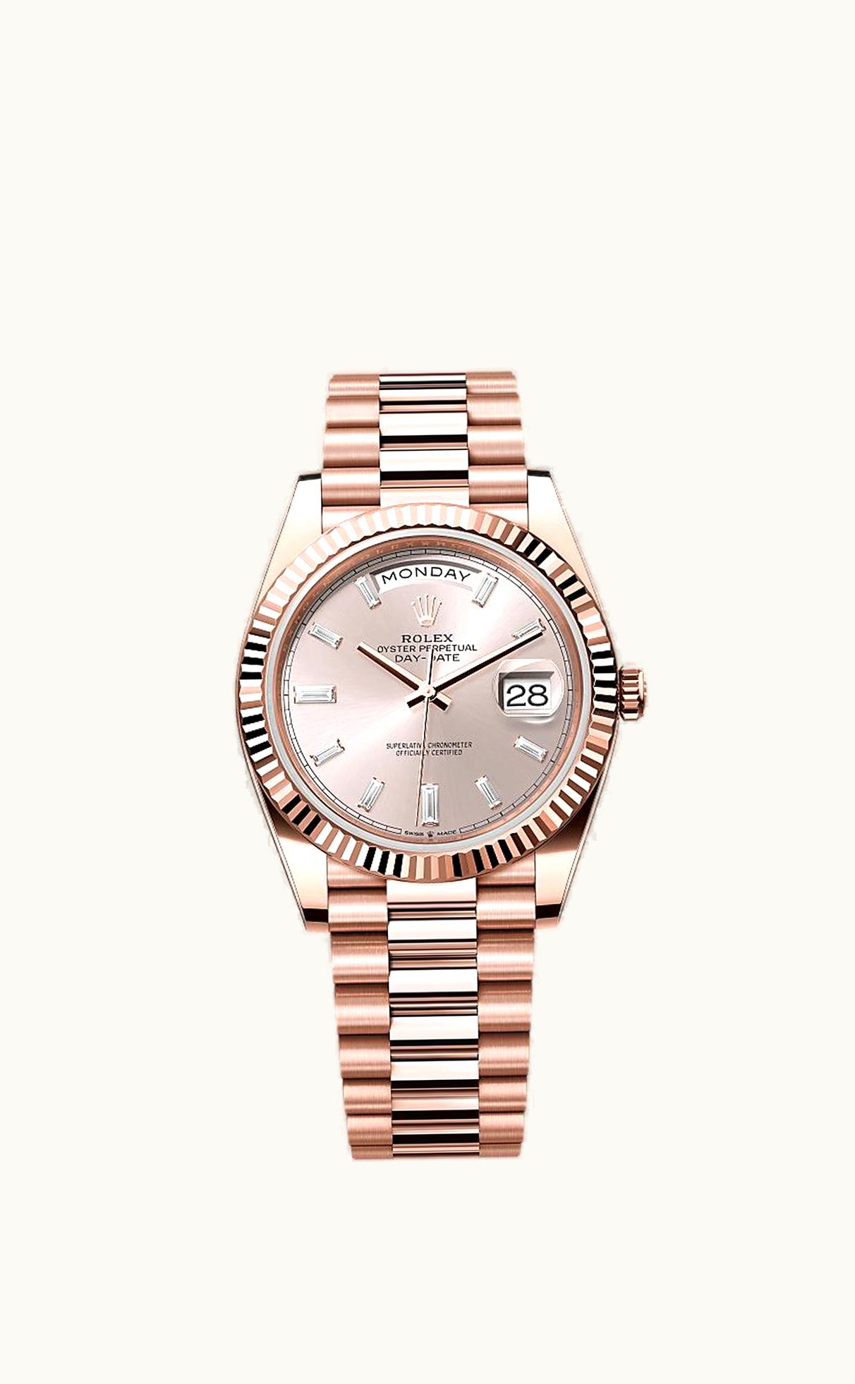 Rolex Day-Date 40 Everose / Sundust - Baguette