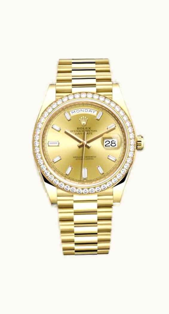 Rolex Day-Date 40 Yellow Gold / Diamond / Champagne - Baguette