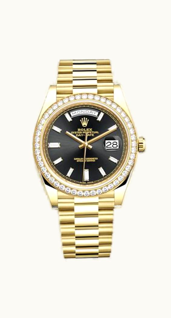 Rolex Day-Date 40 Yellow Gold / Diamond / Black - Baguette