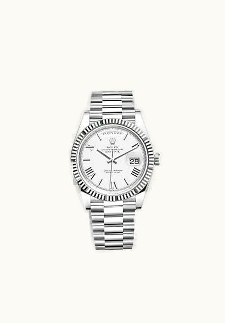 Rolex Day-Date 40 Platinum - Fluted / White - Roman