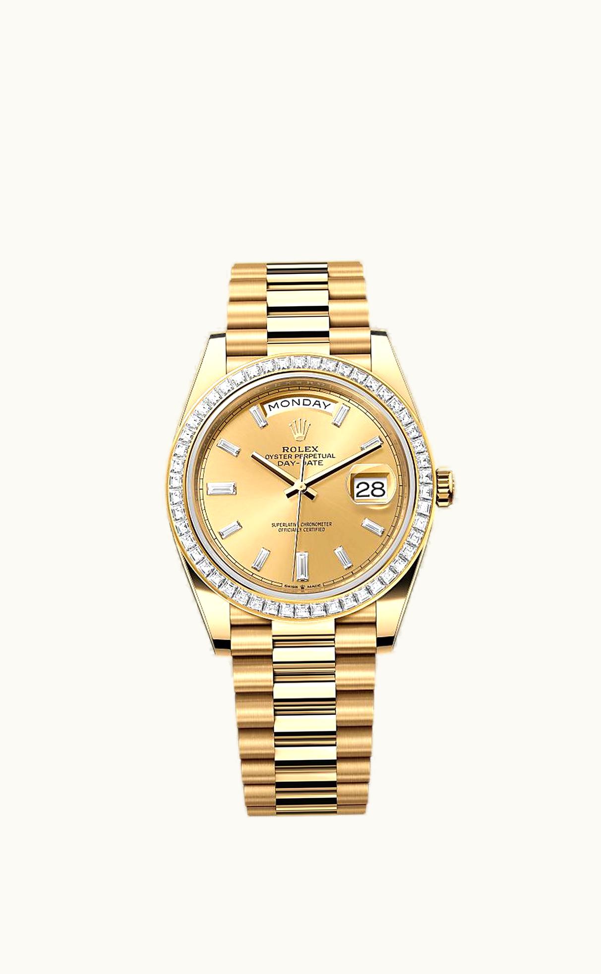 Rolex Day-Date 40 Yellow Gold - Baguette / Champagne - Baguette