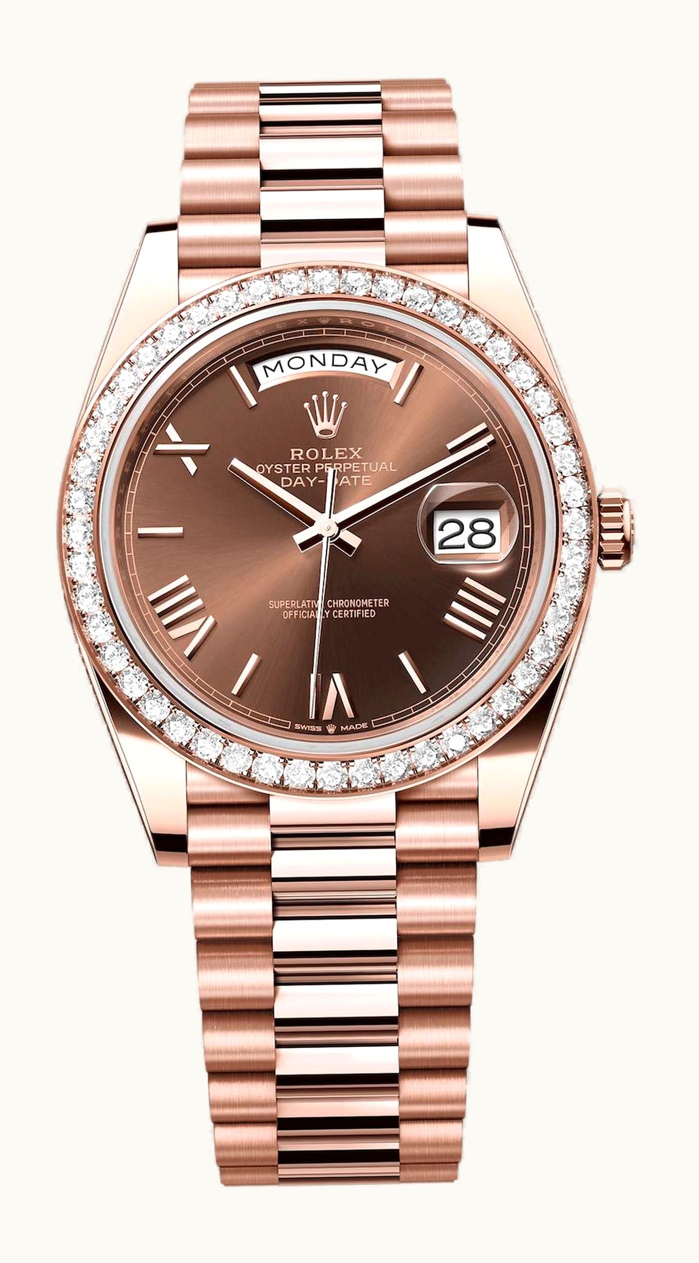 Rolex Day-Date 40 Everose - Diamond / Chocolate - Roman