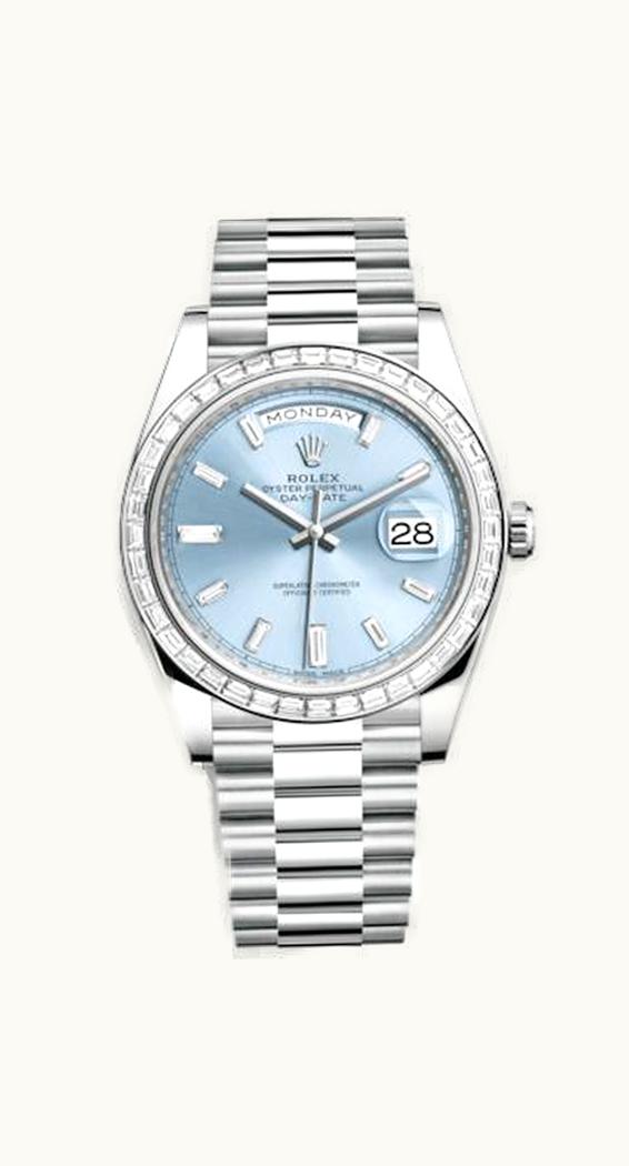 Rolex Day-Date 40 Platinum - Baguette / Ice Blue - Baguette