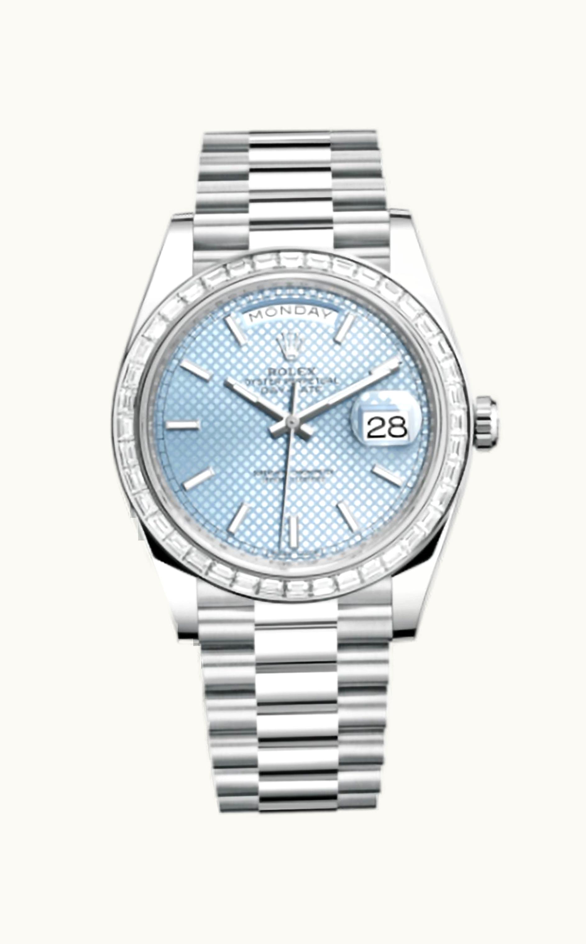 Rolex Day-Date 40 Platinum - Baguette / Ice Blue Diagonal