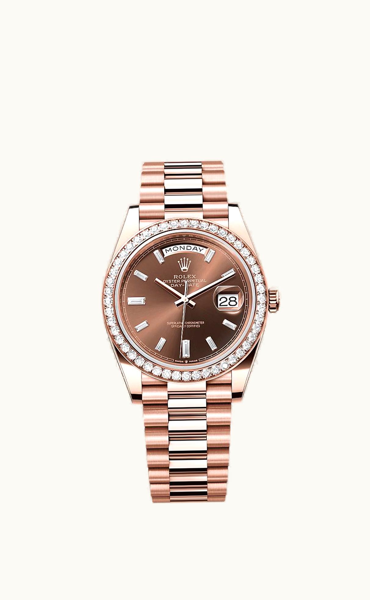 Rolex Day-Date 40 Everose - Diamond / Chocolate - Baguette
