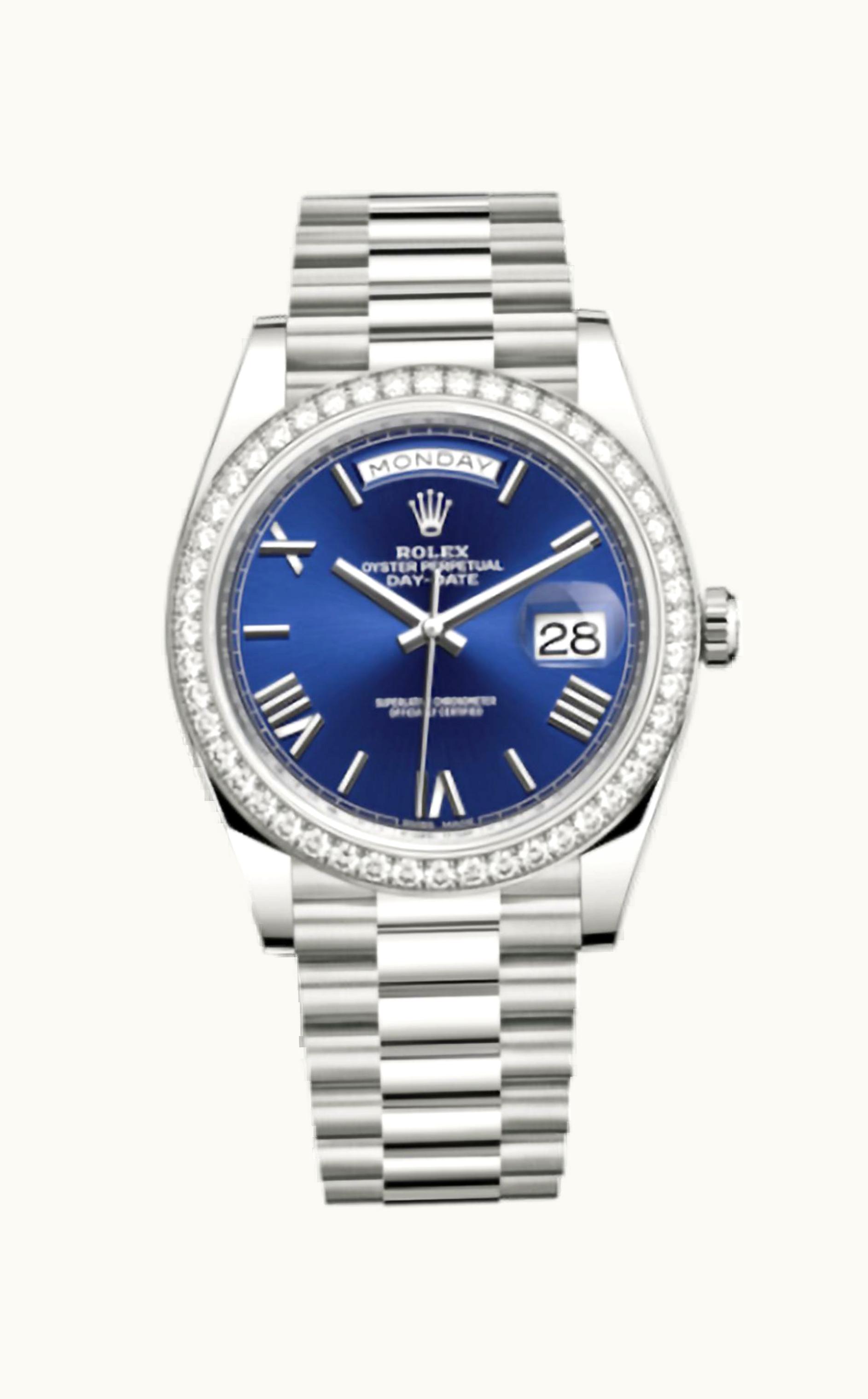 Rolex Day-Date 40 White Gold - Diamond / Blue Roman
