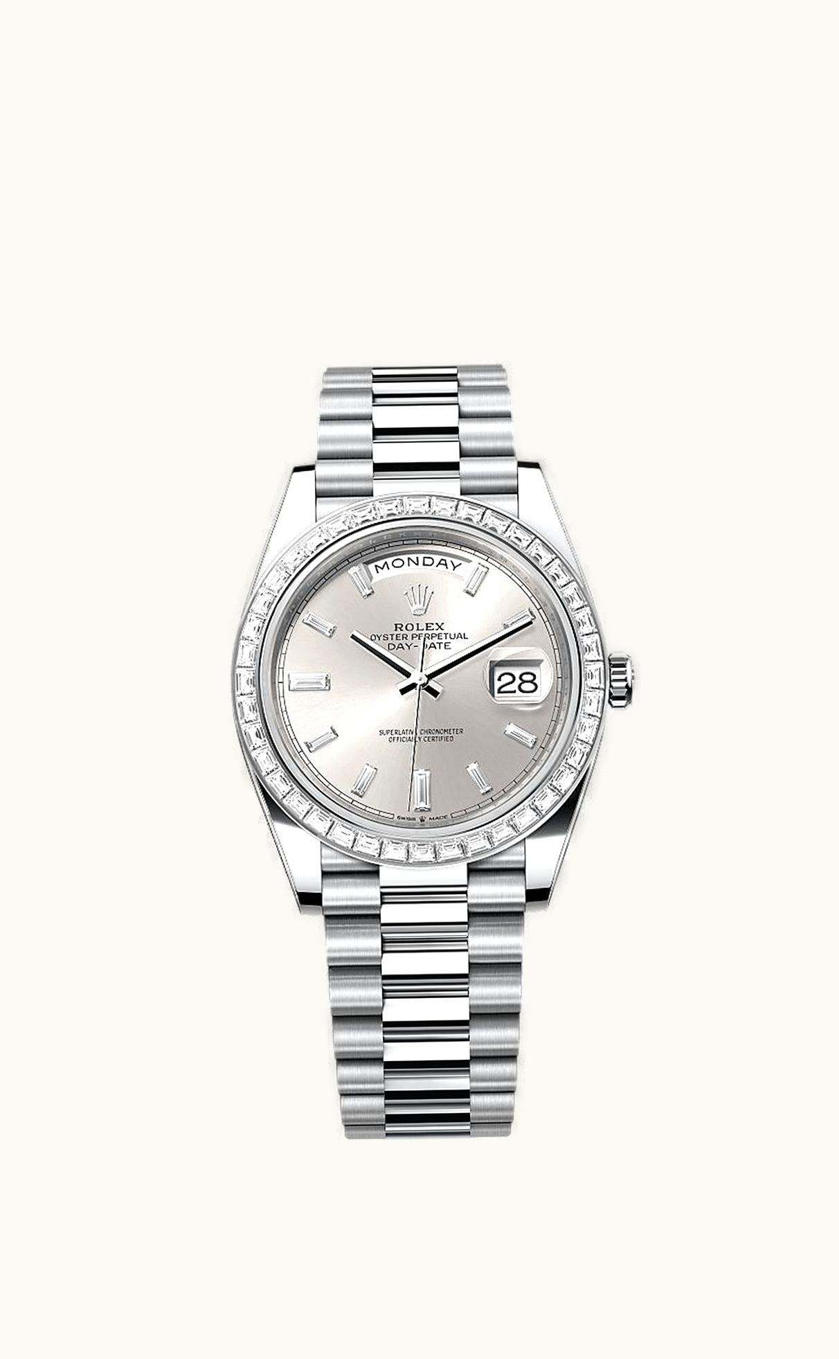 Rolex Day-Date 40 Platinum - Baguette / Silver - Baguette