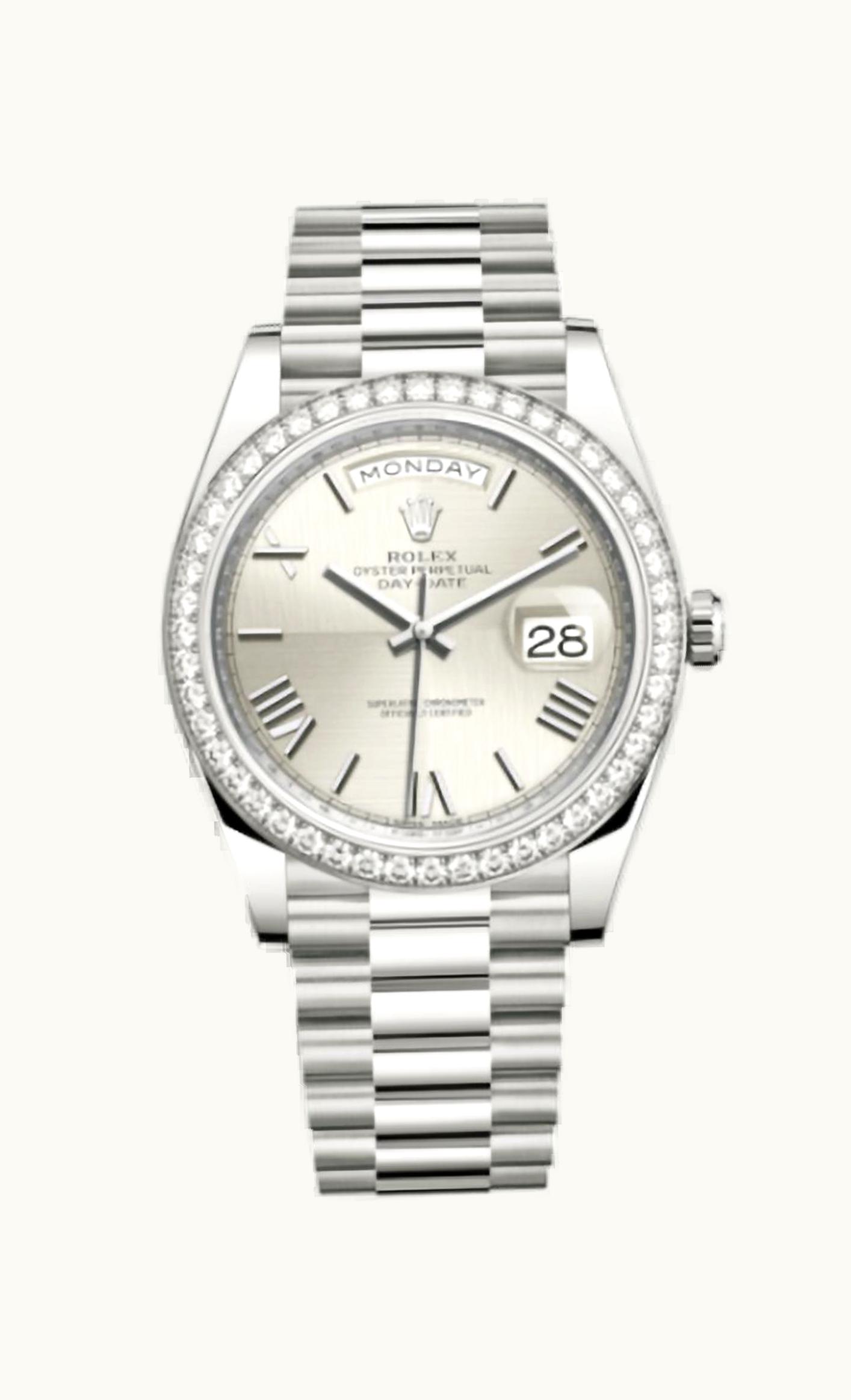 Rolex Day-Date 40 White Gold - Diamond / Silver Quadrant