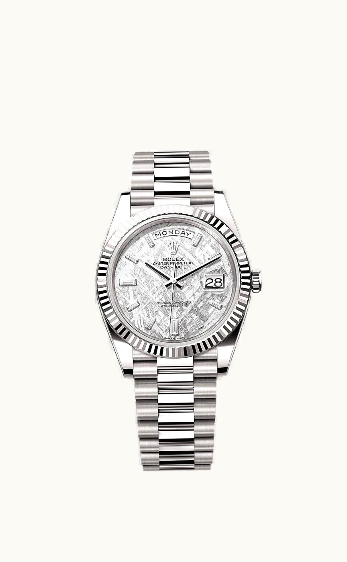Rolex Day-Date 40 White Gold / Meteorite - Baquette