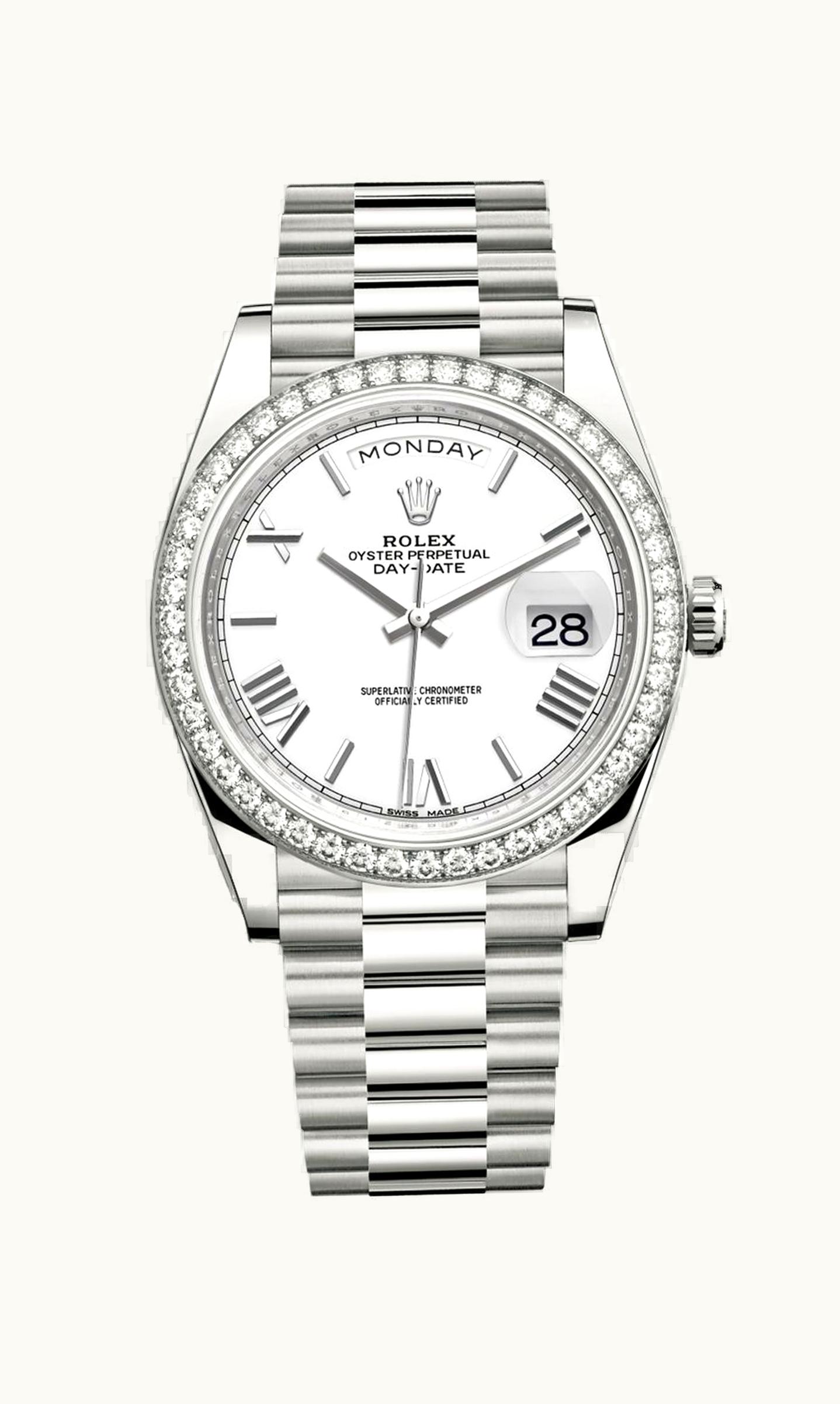 Rolex Day-Date 40 White Gold - Diamond / White - Roman