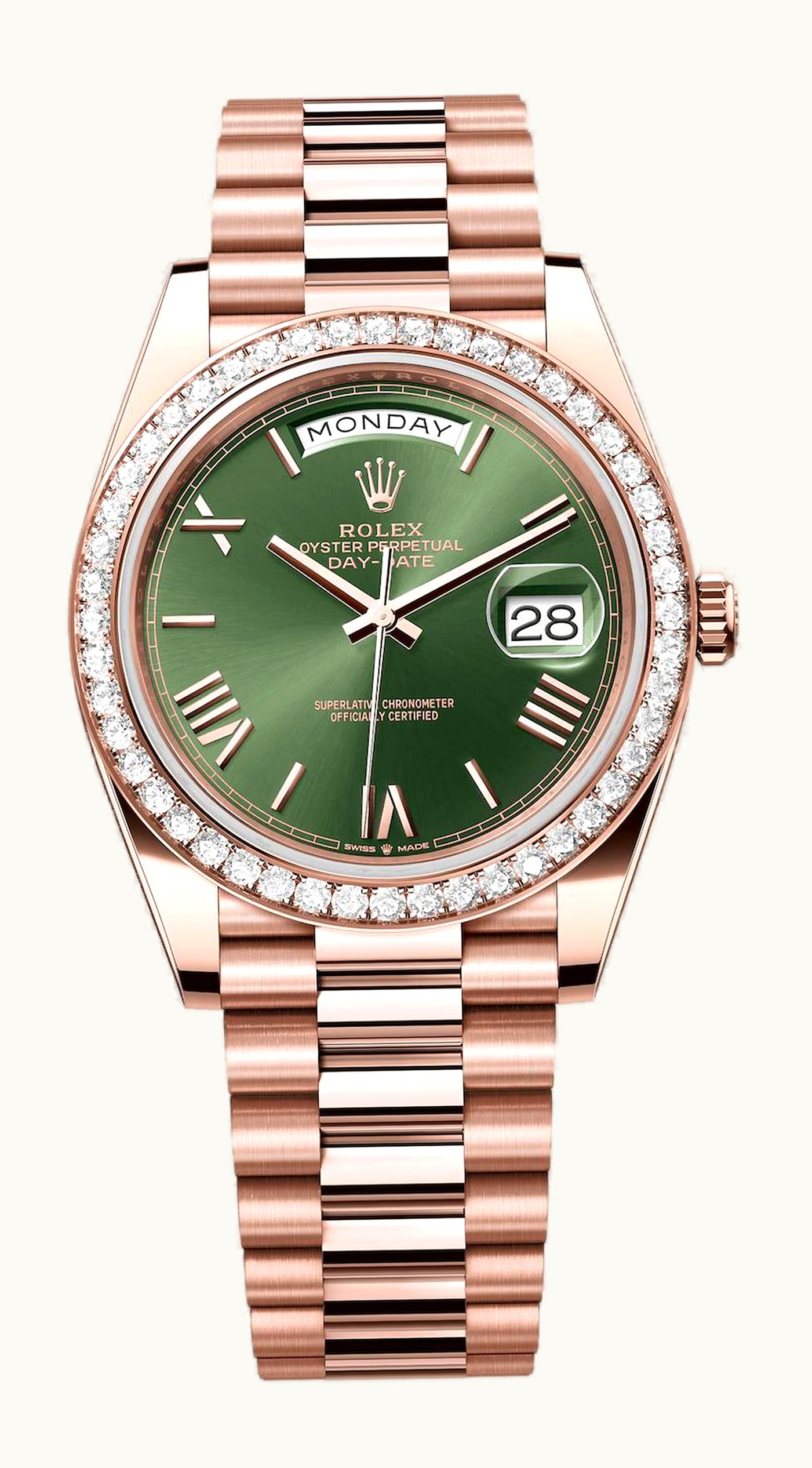 Rolex Day-Date 40 Everose - Diamond / Green - Roman