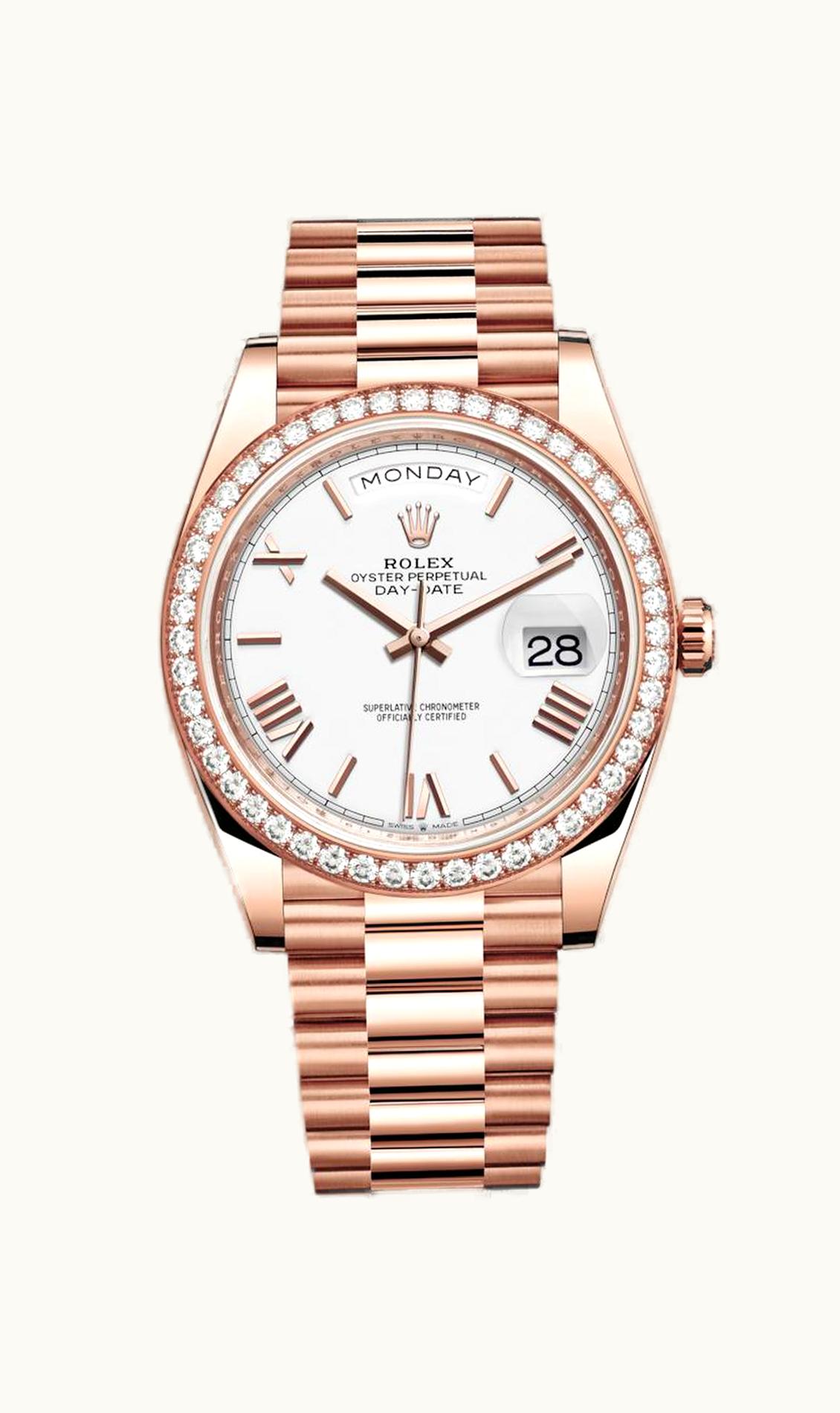 Rolex Day-Date 40 Everose - Diamond / White - Roman