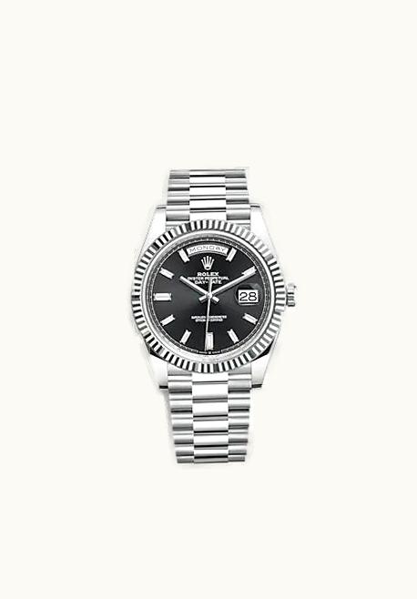 Rolex Day-Date 40 Platinum - Fluted / Black - Baguette