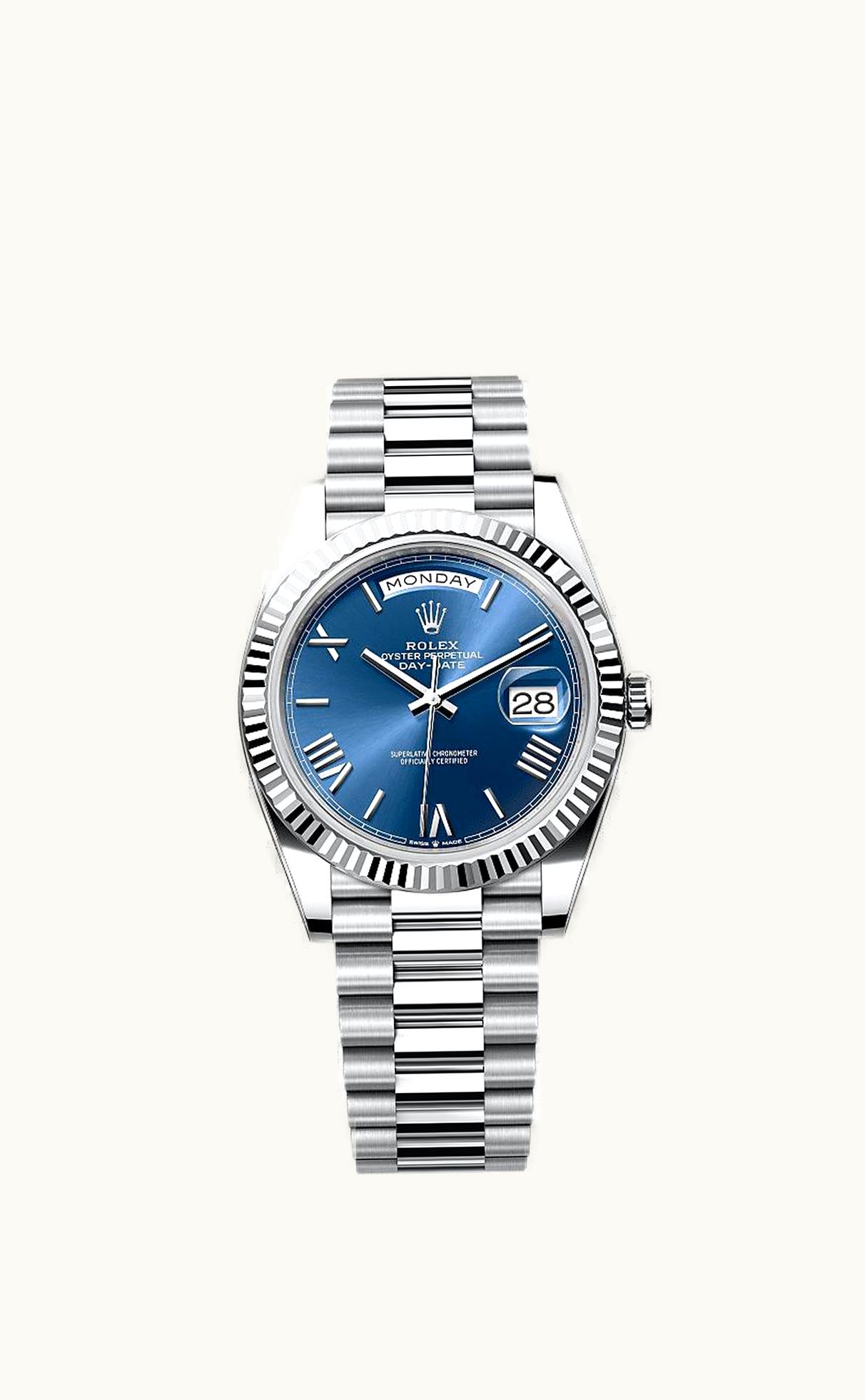 Rolex Day-Date 40 Platinum - Fluted / Blue - Roman