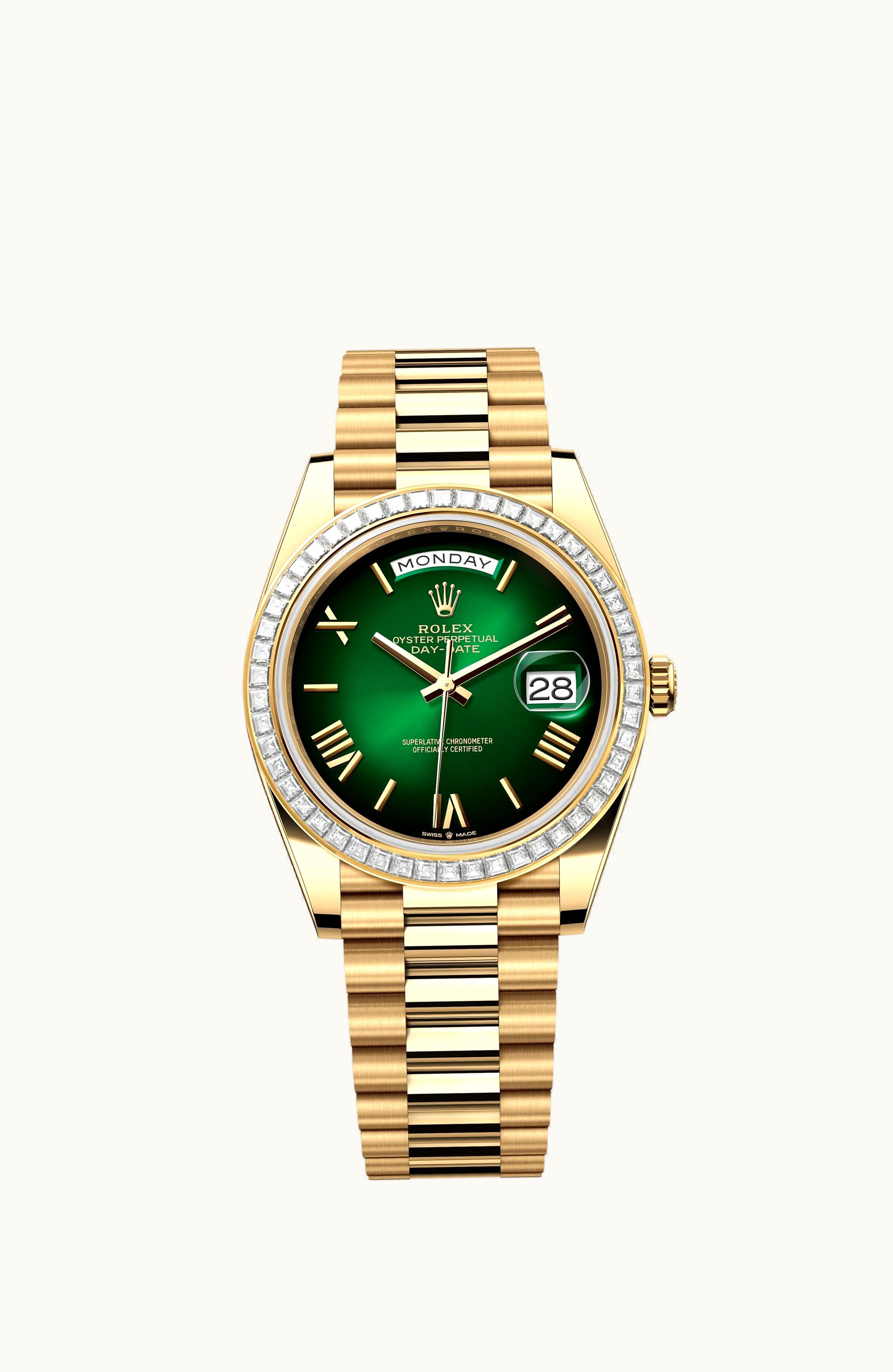 Rolex Day-Date 40 Yellow Gold - Baguette / Green Ombré