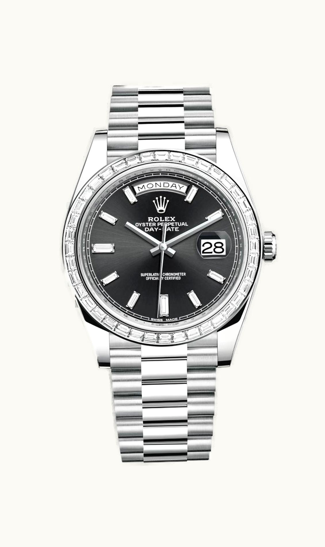 Rolex Day-Date 40 Platinum - Baguette / Black Baguette