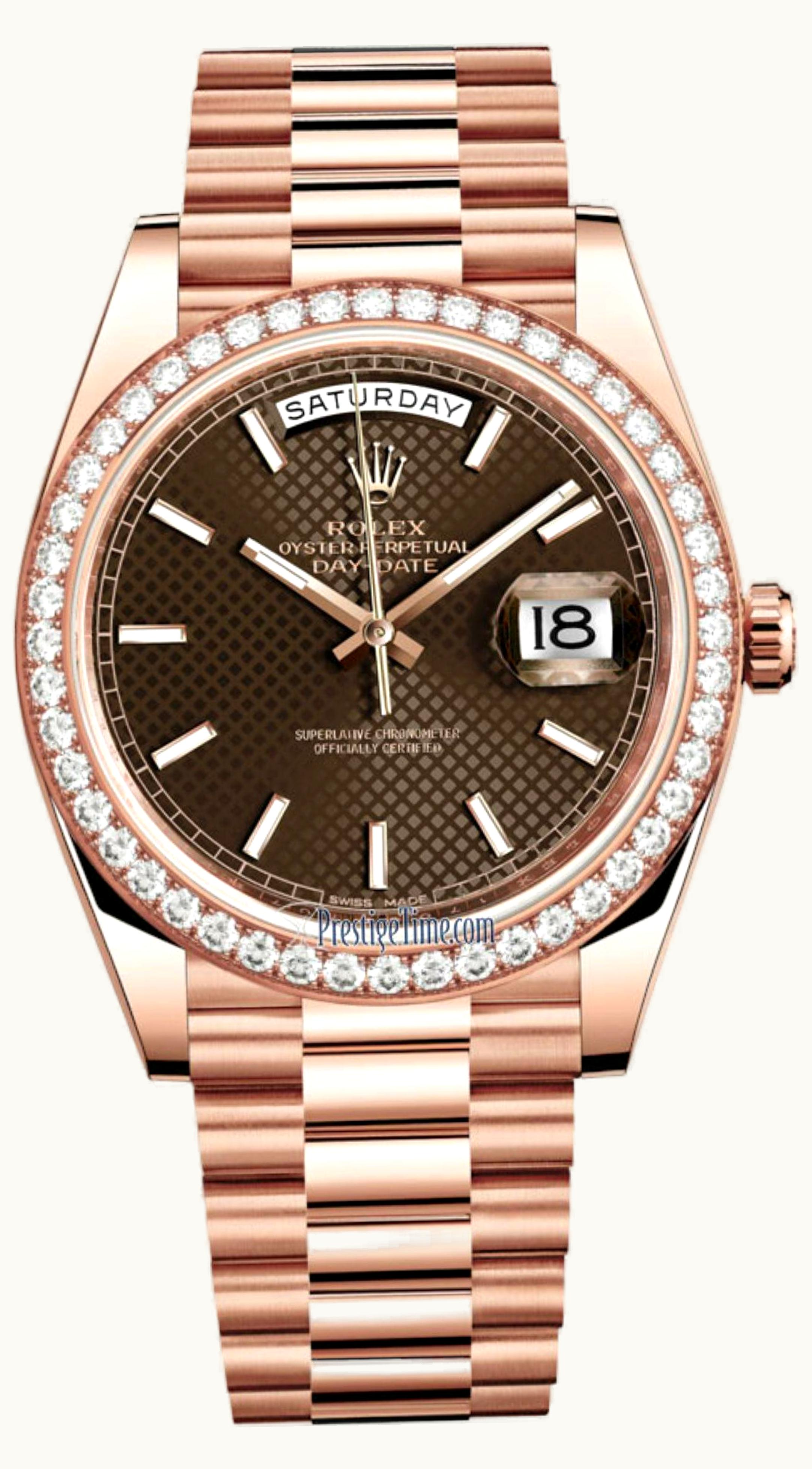 Rolex Day-Date 40 Everose / Diamond / Chocolate - Diagonal Motif