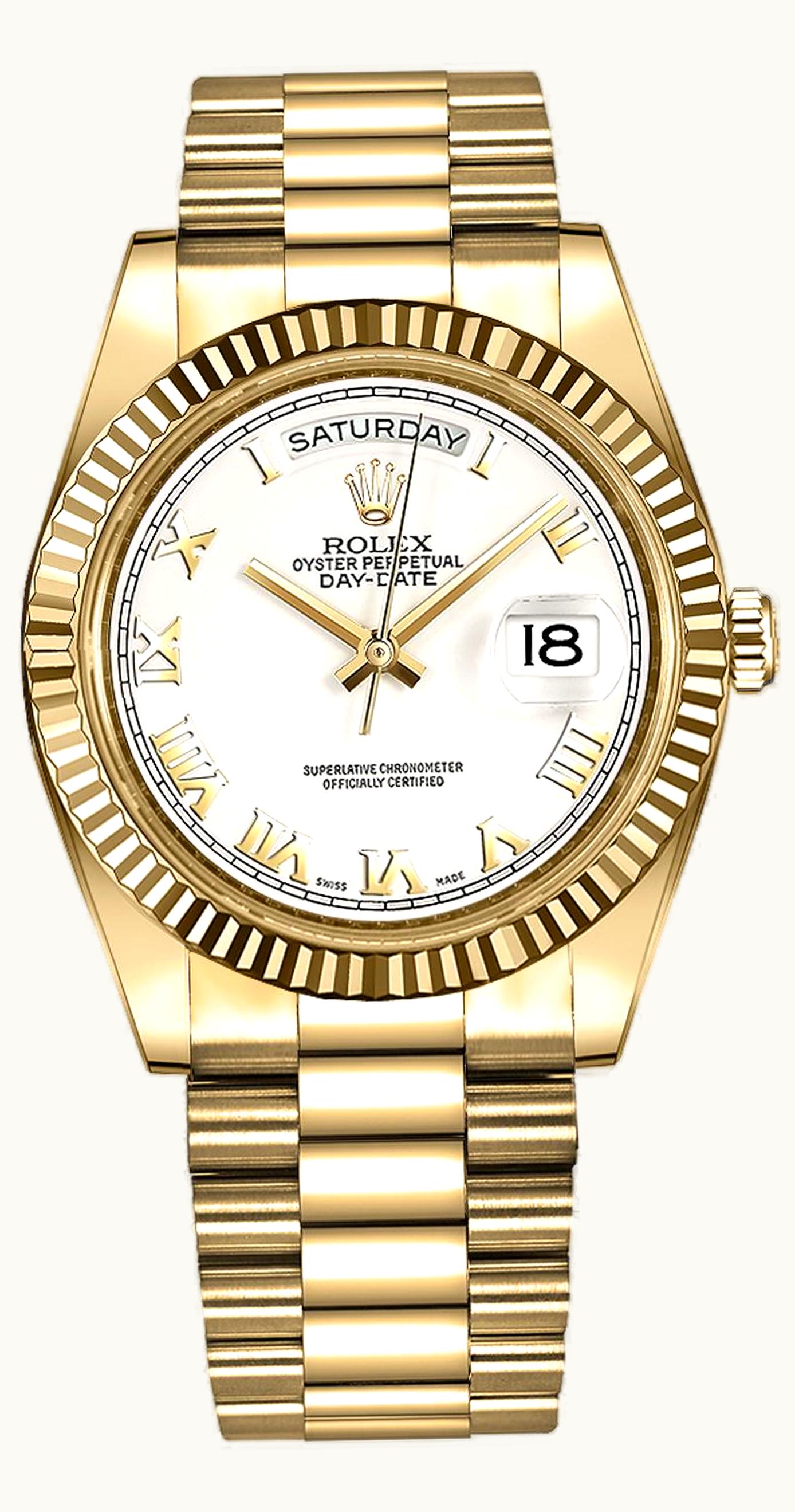 Rolex Day-Date II Yellow Gold Fluted White Roman