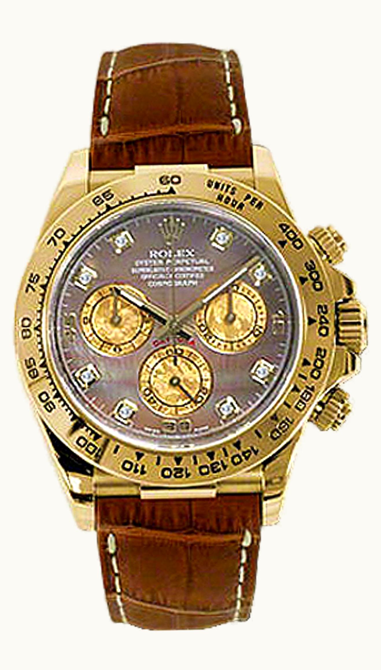 Rolex Cosmograph Daytona Yellow Gold / Black Mother of Pearl / Strap