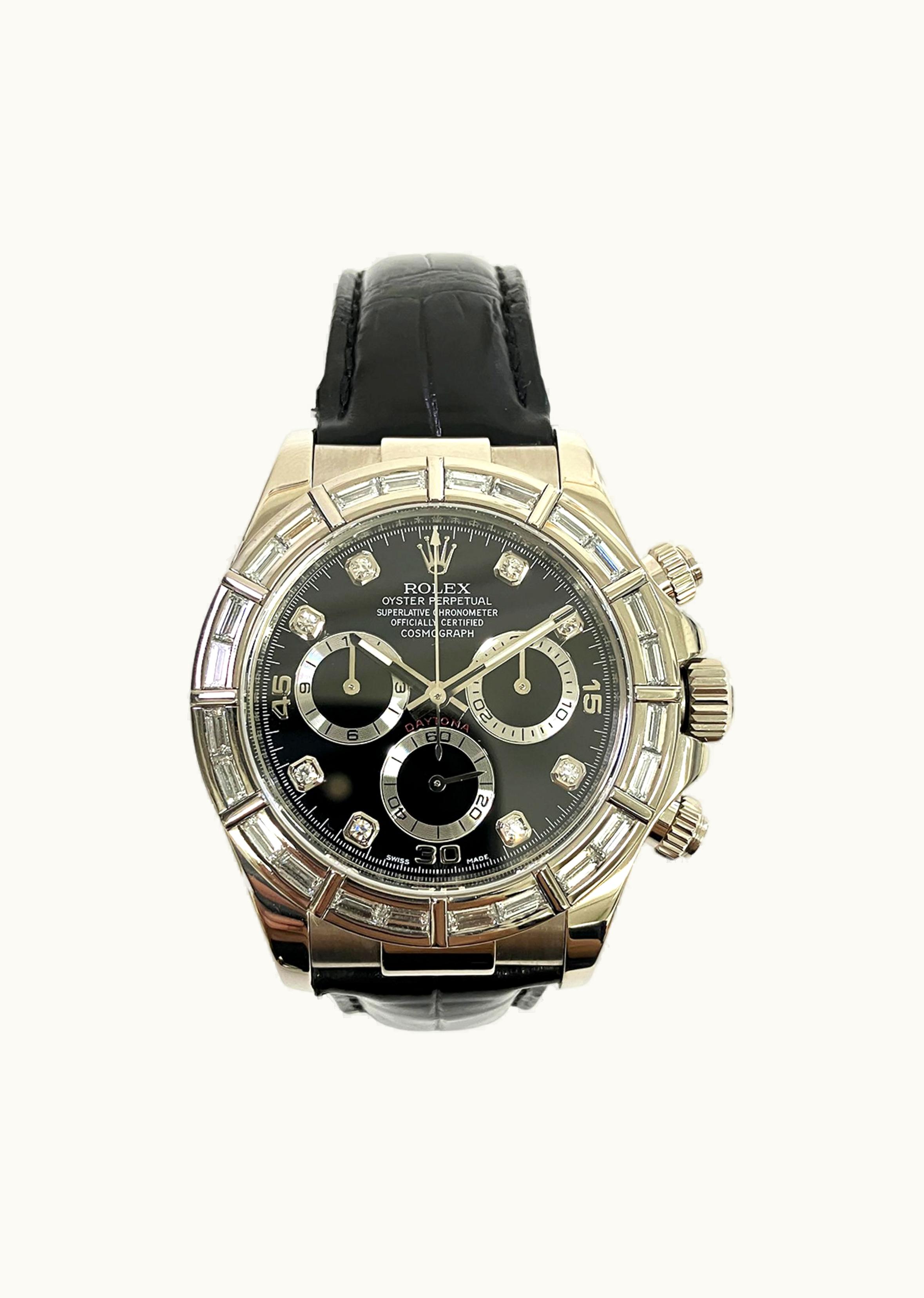 Rolex Daytona White Gold 24 Baguette Strap Black Diamond