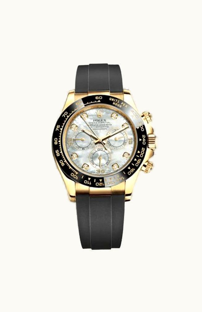 Rolex Daytona Yellow Gold Black Mother of Pearl Diamonds