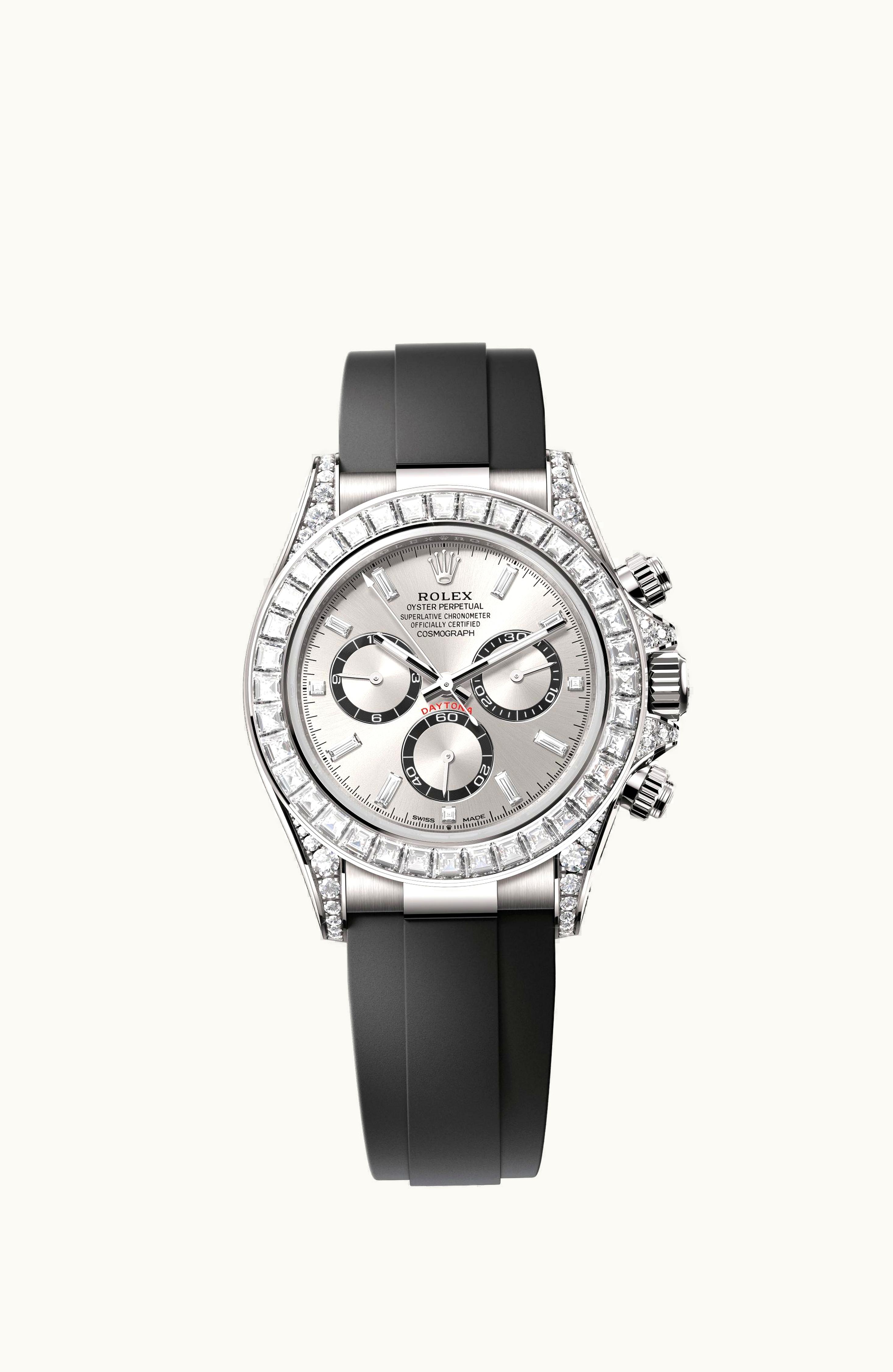 Rolex Cosmograph Daytona White Gold - Baguette / Silver - Baguette / Oysterflex