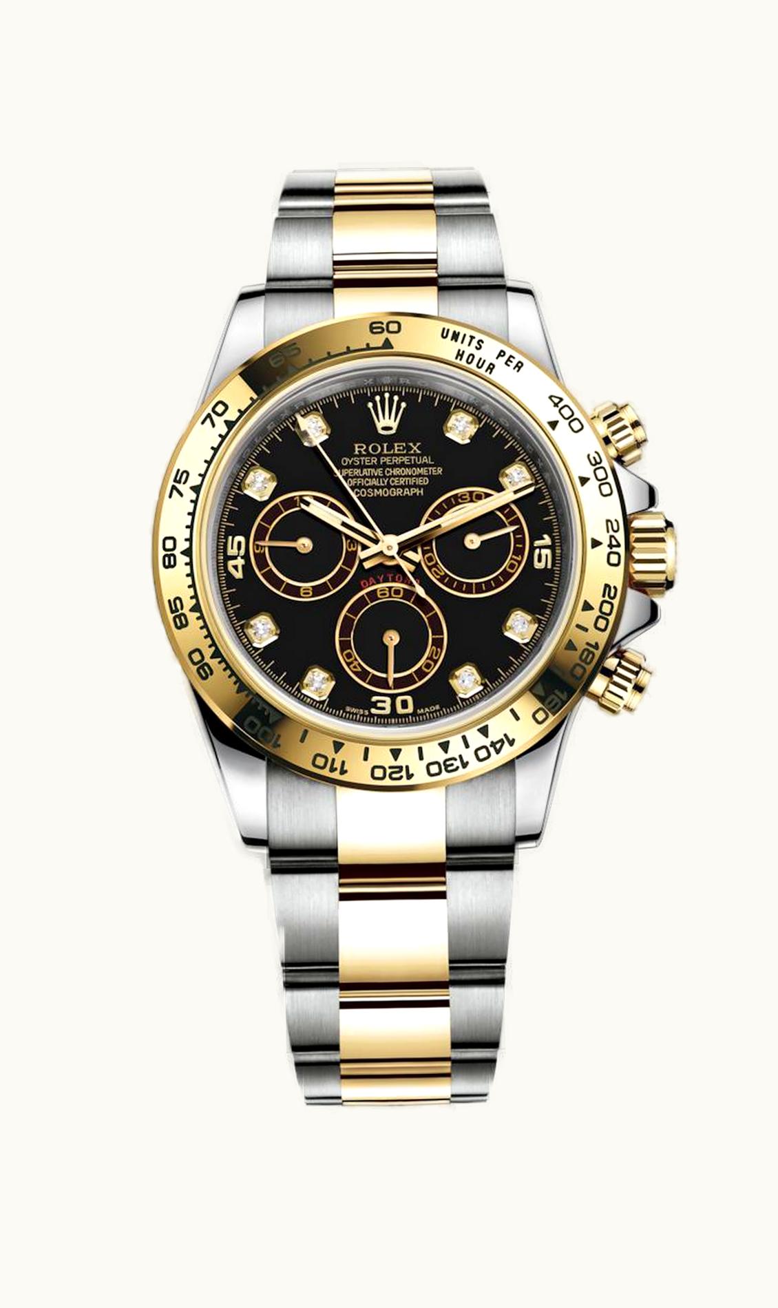Rolex Cosmograph Daytona Stainless Steel / Yellow Gold / Black - Diamond