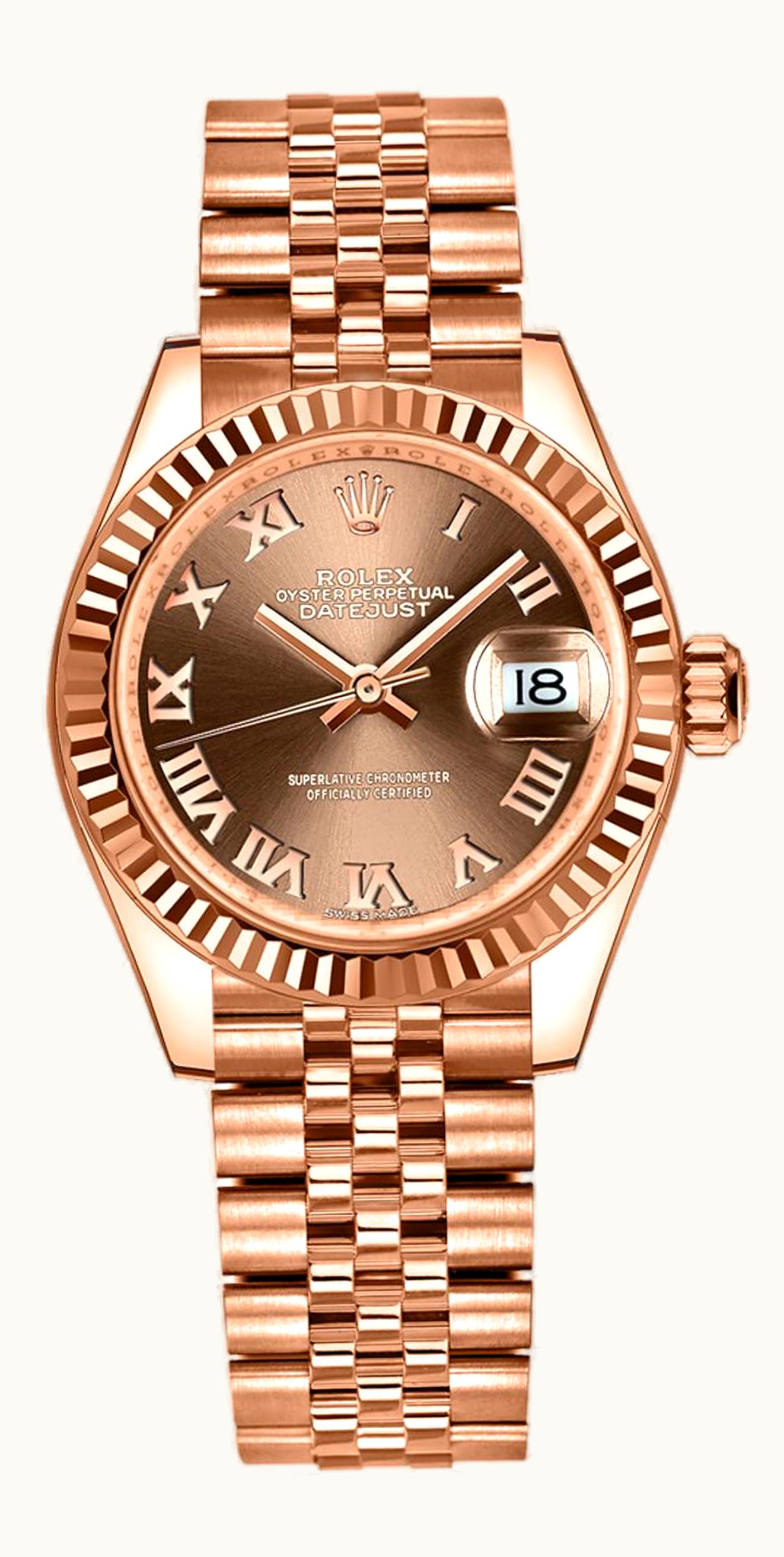 Rolex Lady-Datejust 28 Everose Fluted / Jubilee / Chocolate Roman