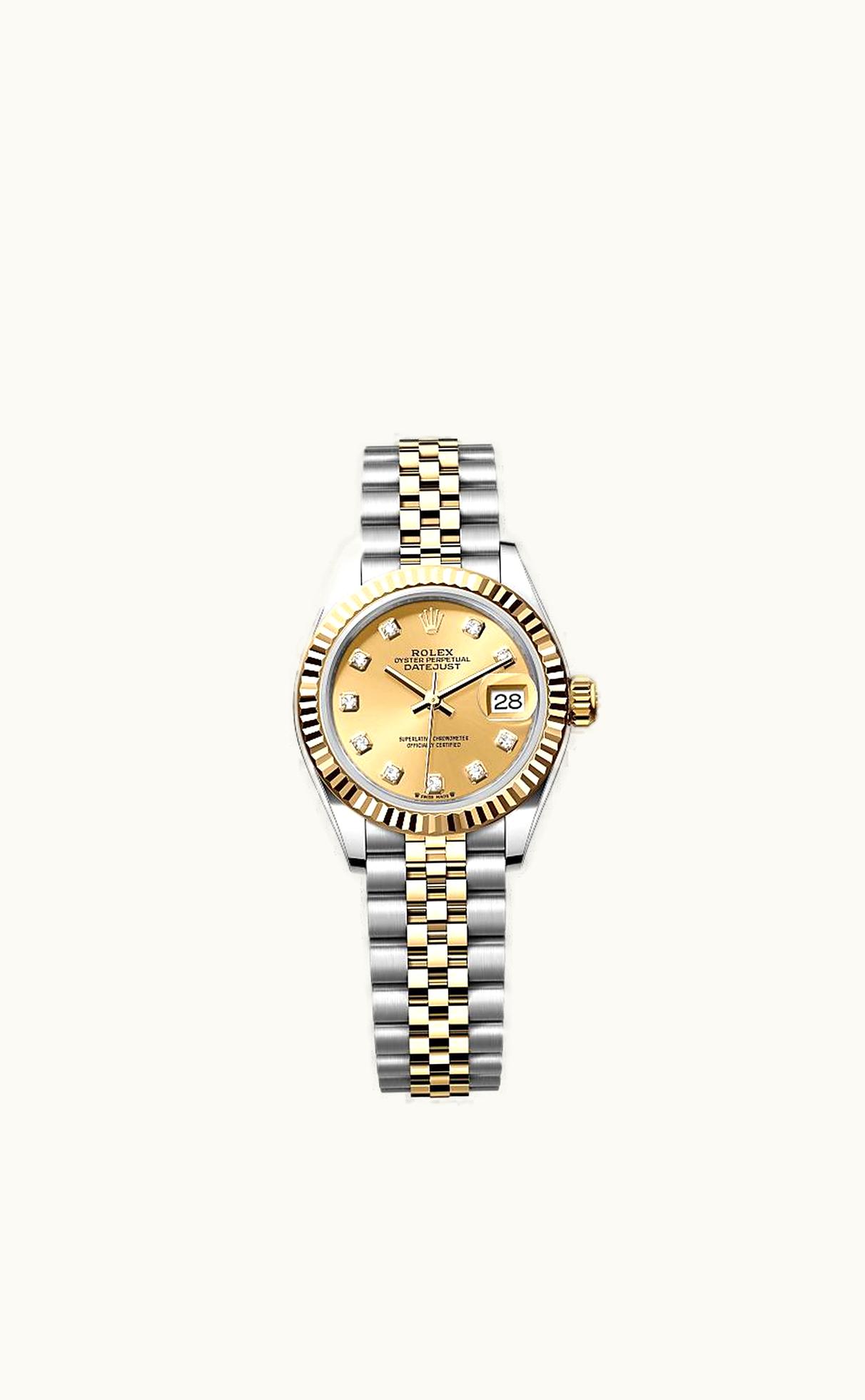 Rolex Lady-Datejust 28 Rolesor Yellow Fluted / Jubilee / Champagne Diamond