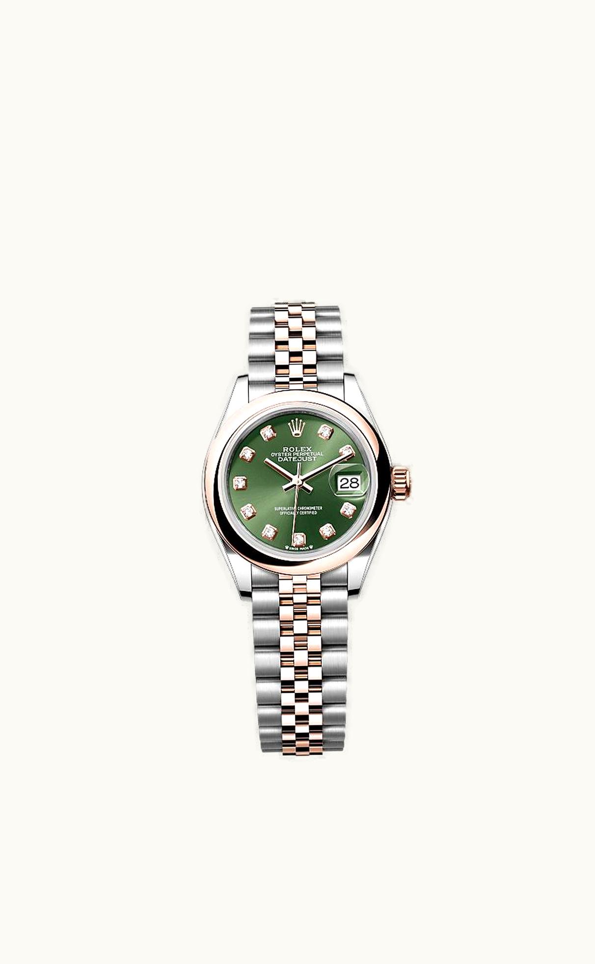 Rolex Lady-Datejust 28 Rolesor Rose Domed / Jubilee / Olive Diamond