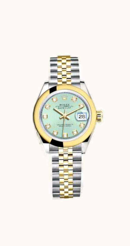 Rolex Lady-Datejust 28 Rolesor Yellow Domed / Jubilee / Mint Green Tuxedo