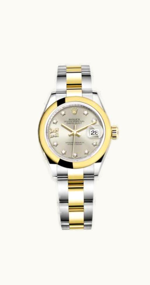 Rolex Lady-Datejust 28 Rolesor Yellow Domed / Oyster / Silver Diamond