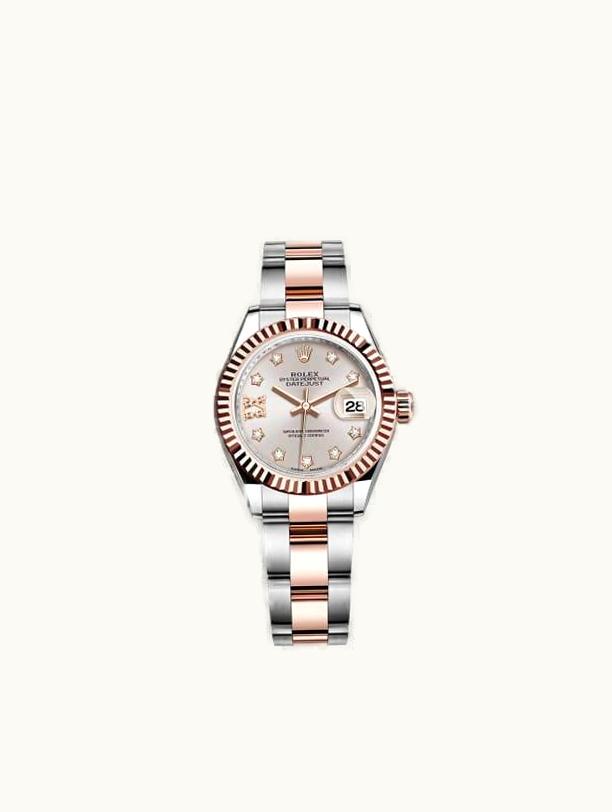 Rolex Lady-Datejust 28 Rolesor Rose Fluted / Oyster / Sundust Diamond