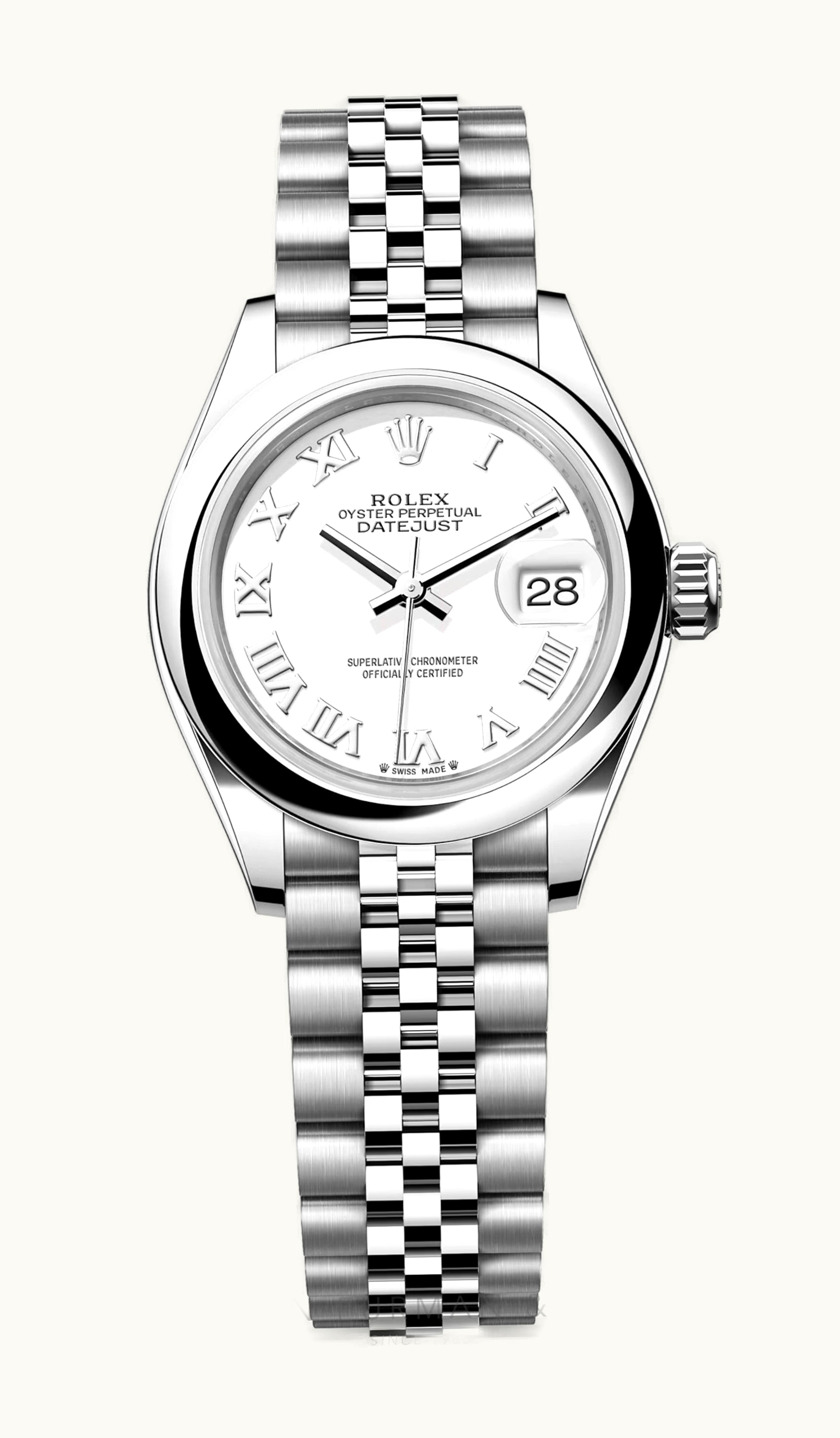 Rolex Lady-Datejust 28 Stainless Steel Domed / Jubilee / White Roman