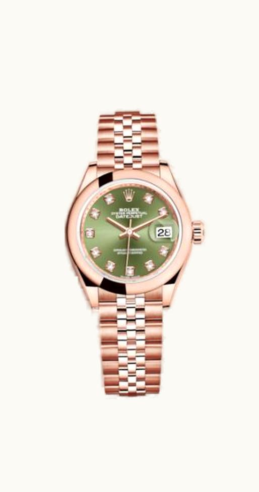 Rolex Lady-Datejust 28 Everose Domed / Jubilee /  Olive Green Diamond