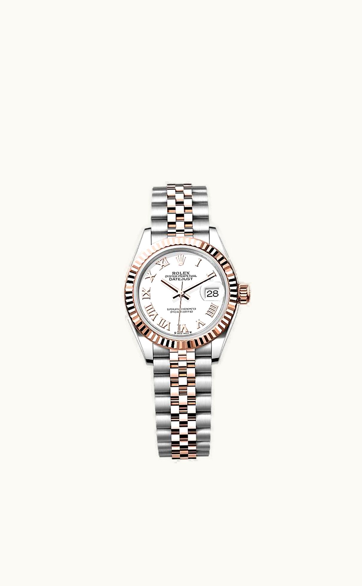 Rolex Lady-Datejust 28 Rolesor Rose Fluted / Jubilee / White Roman
